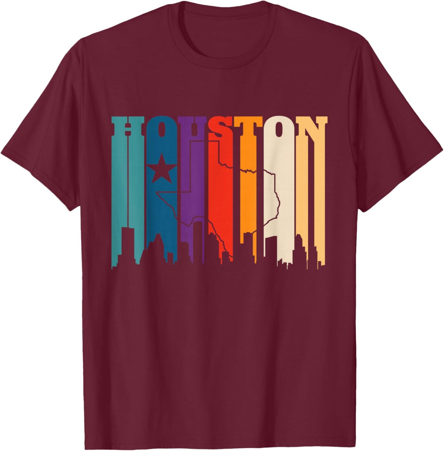 Houston Texas Map Skyline Gift Texas Home State Souvenir T-Shirt - T-Shirt | Maroon