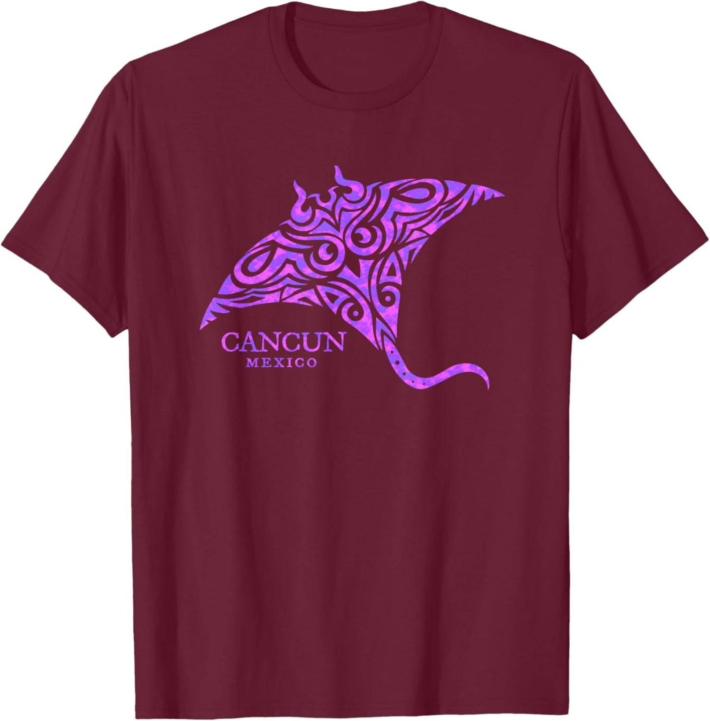 Retro Cancun Mexico Souvenir Colorful Stingray Girls T-Shirt - T-Shirt | Maroon