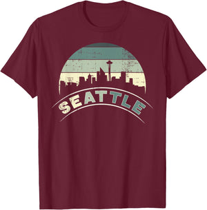 Grunge Seattle Skyline Distressed Look design T-Shirt - T-Shirt | Maroon