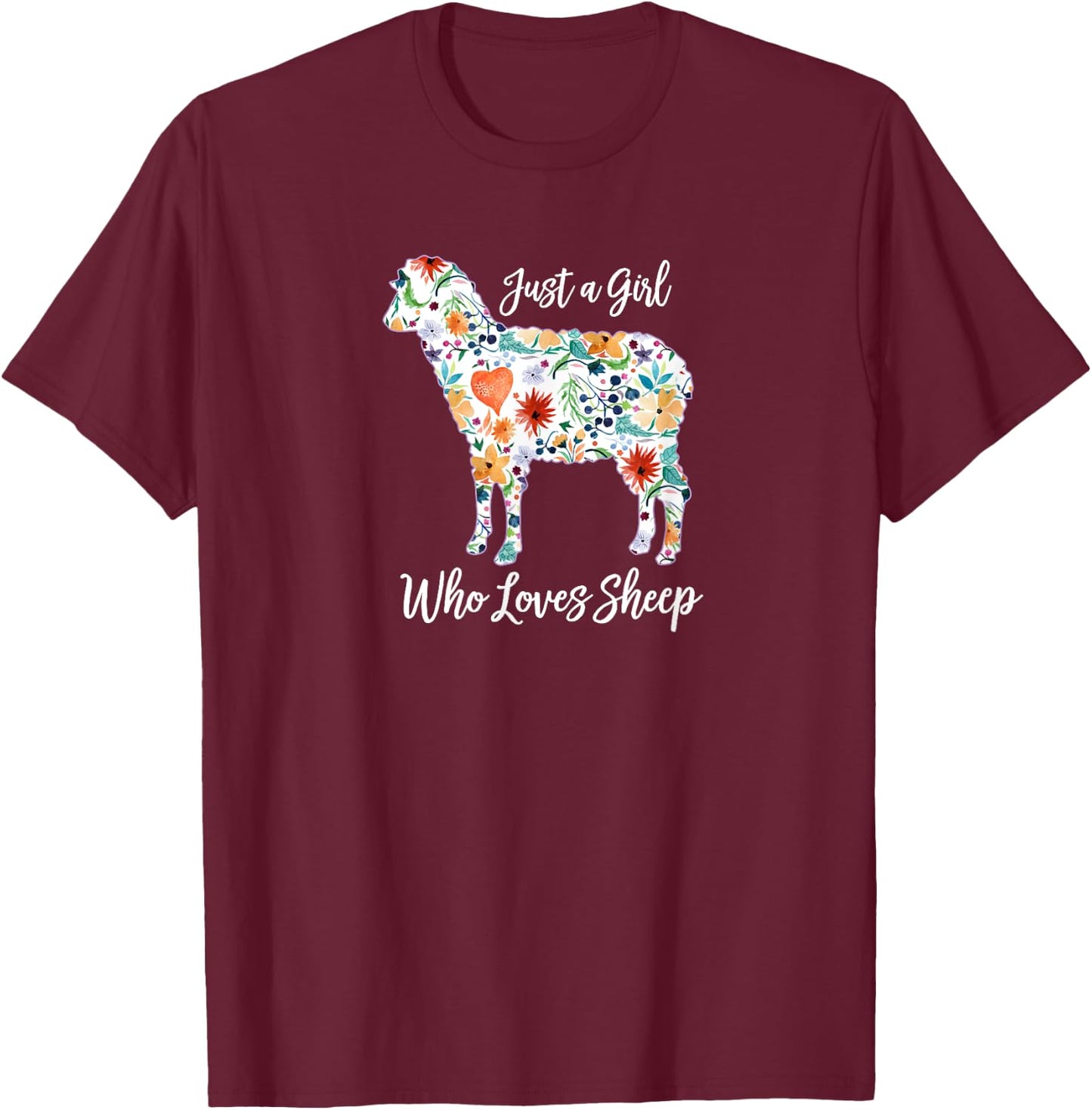 JUST A GIRL WHO LOVES SHEEP cute funny design T-Shirt - T-Shirt | Maroon