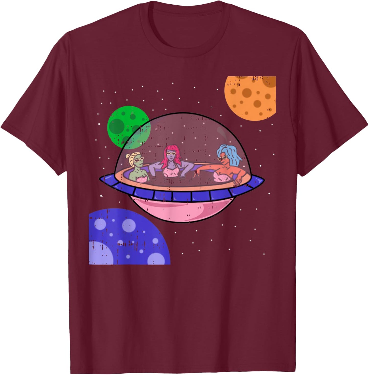 Area-51 Alien Easy Bathtub Space Lazy UFO Halloween Gift T-Shirt - T-Shirt | Maroon