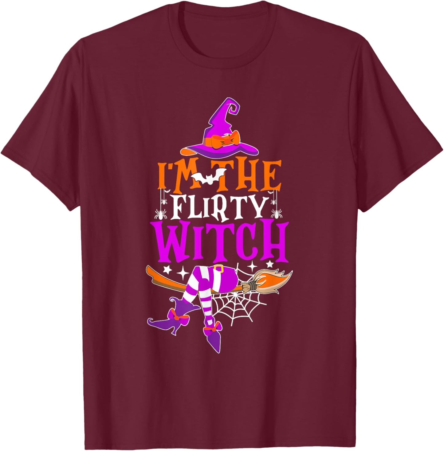 I'm The Flirty Witch Shirt Funny Witch Halloween Costume T-Shirt - T-Shirt | Maroon