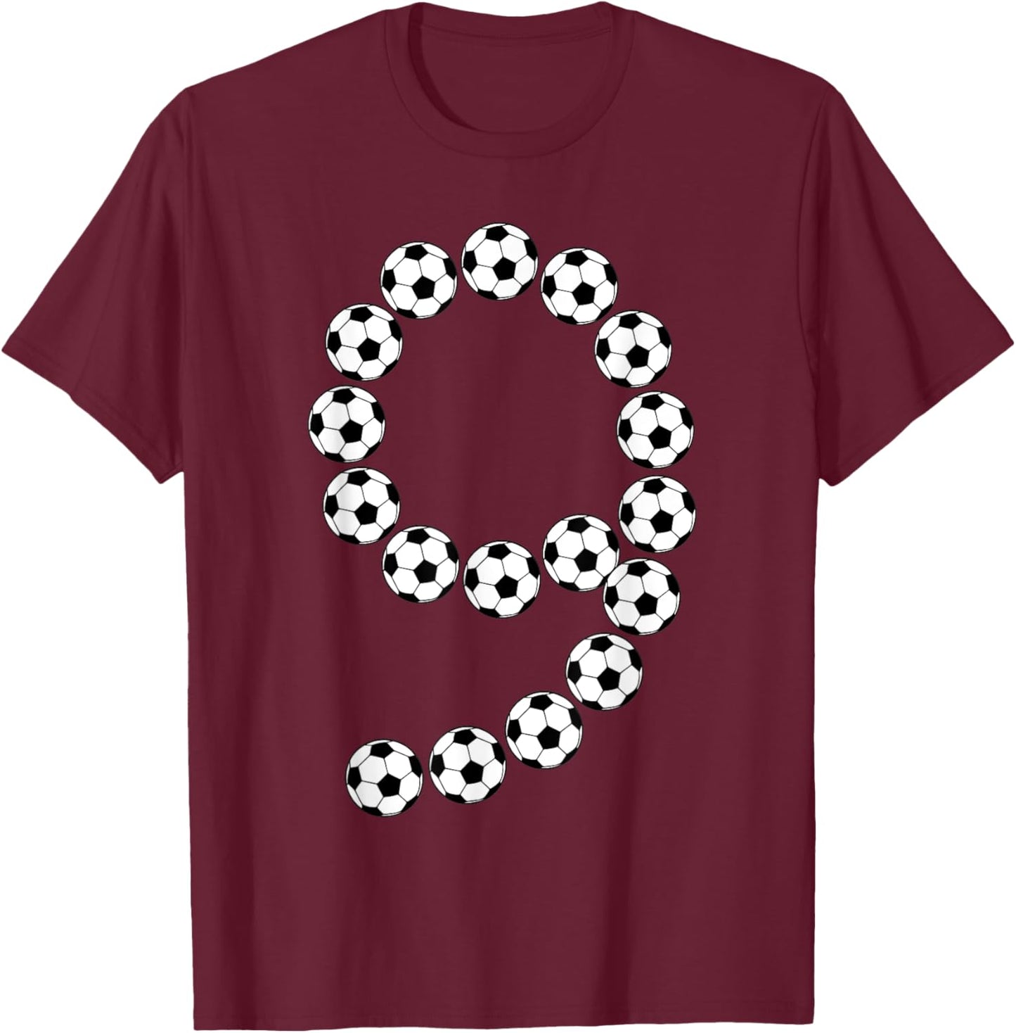 9th Birthday Football Soccer Boys Kids 9 Nine Years Old T-Shirt - T-Shirt | Maroon