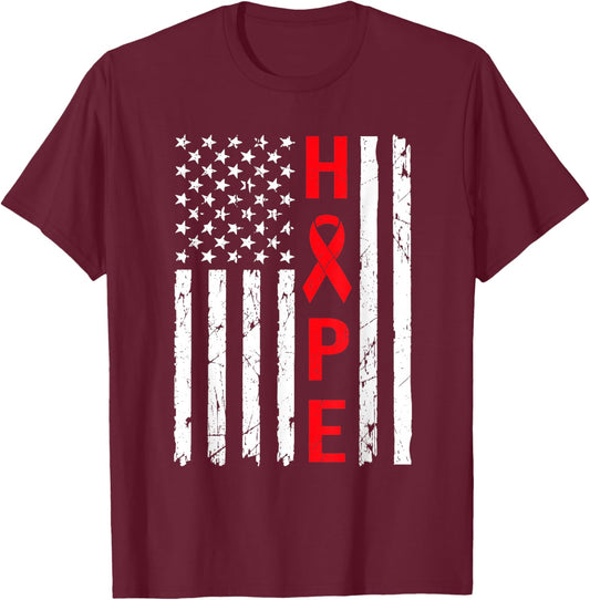 Hope Aids Flag Red Ribbon World Aids Day Hiv Aids Awareness T-Shirt - T-Shirt | Maroon