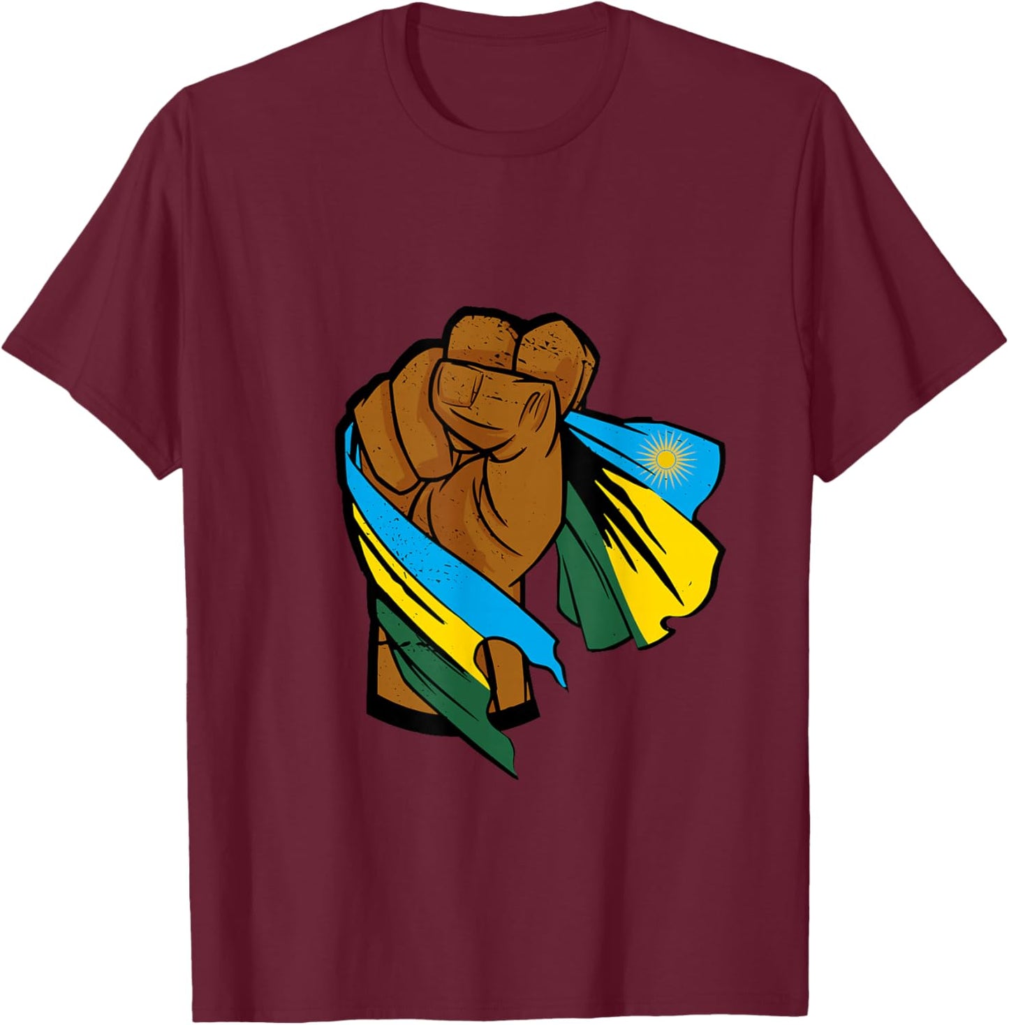 Rwanda Flag Rwandan Roots Rwandan Pride Power Handfist T-Shirt - T-Shirt | Maroon