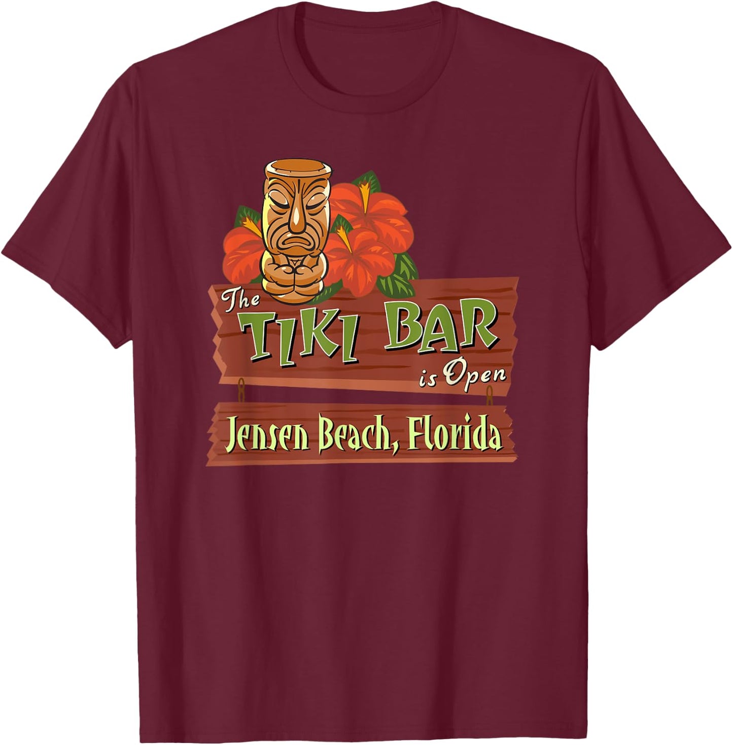 Jensen Beach Florida Tiki Bar Women T-Shirt - T-Shirt | Maroon