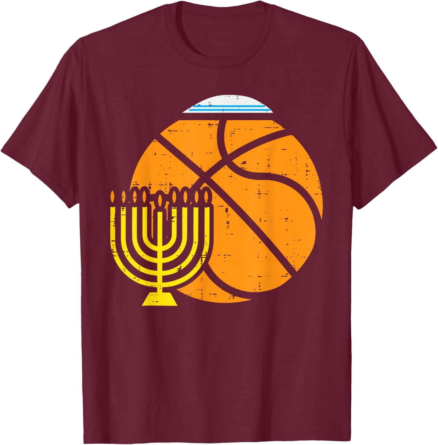 Jewish Basketball Menorah Hanukkah Chanukah Sport Lover Gift T-Shirt - T-Shirt | Maroon