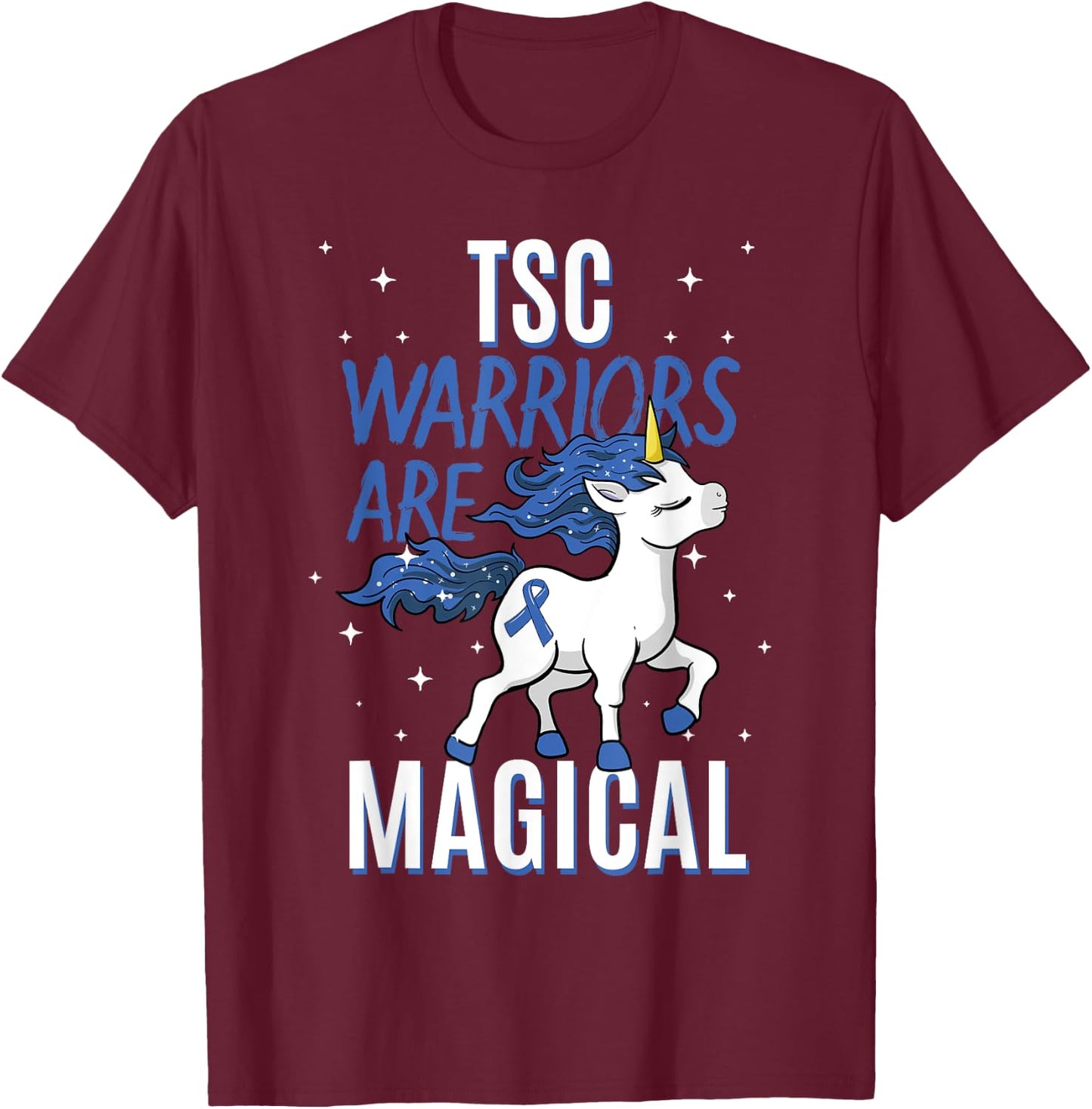 Tuberous Sclerosis Complex TSC Magical Unicorn Blue Ribbon T-Shirt - T-Shirt | Maroon