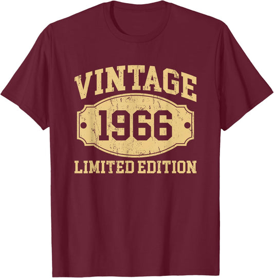 Vintage 1966 Men Women Born In 1966 Birthday Idea Vintage T-Shirt - T-Shirt | Maroon