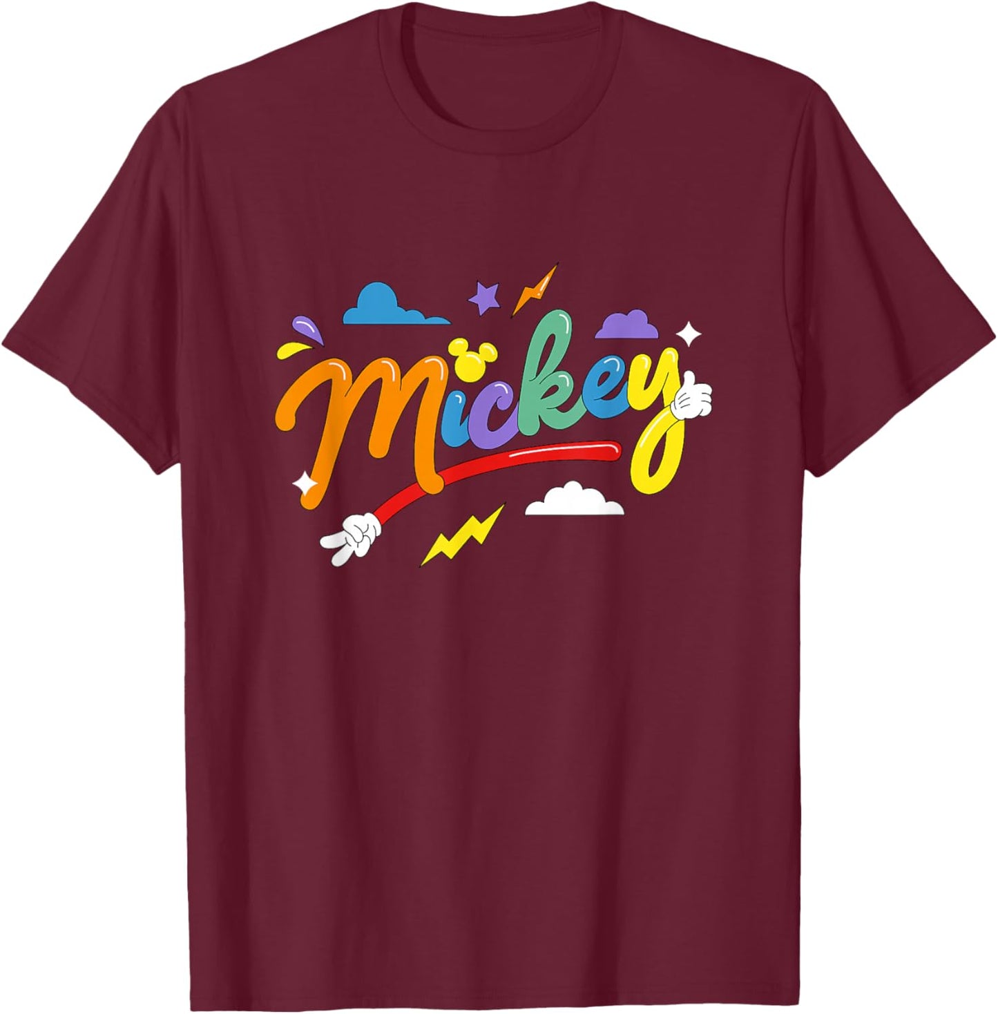 Disney Mickey And Friends Retro Rainbow Bubble Logo T-Shirt - T-Shirt | Maroon