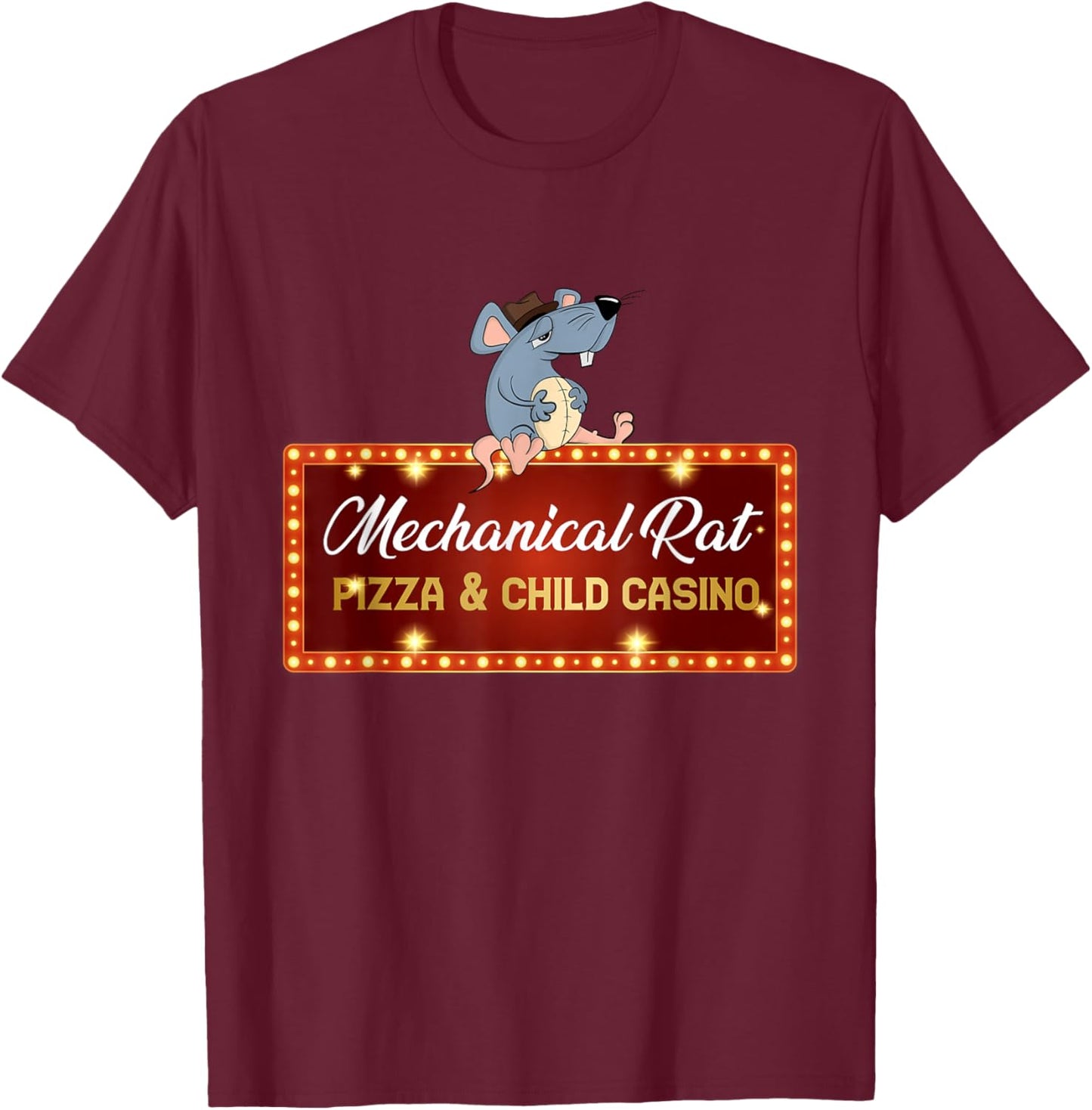 Mechanical Rat Pizza and Child Casino T-Shirt - T-Shirt | Maroon