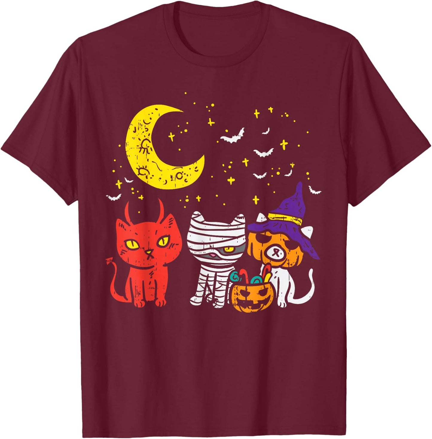 Kitten Mummy Pumpkin Devil Cute Halloween Cat Lover Gift T-Shirt - T-Shirt | Maroon