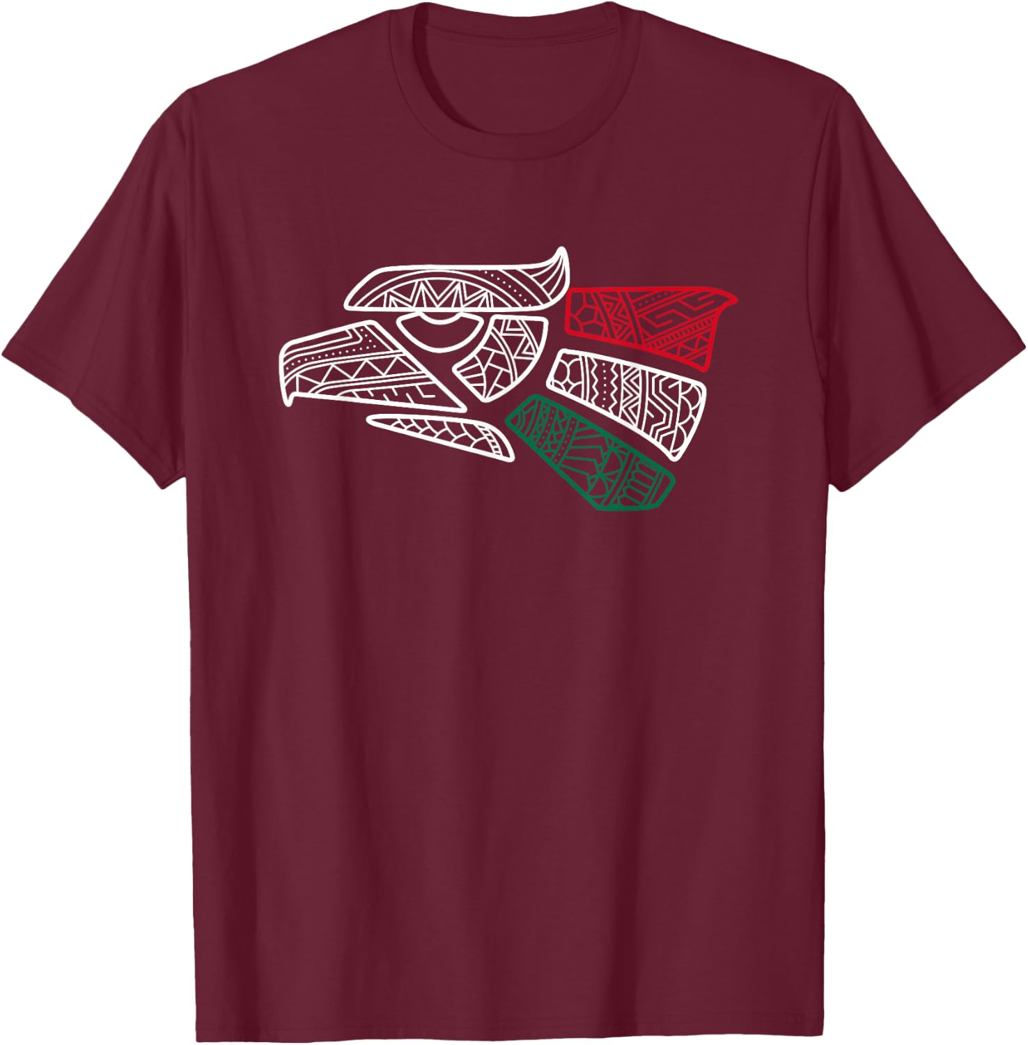 Mexico Flag - Mexican Eagle Aztec Style - Hecho En Mexico T-Shirt - T-Shirt | Maroon
