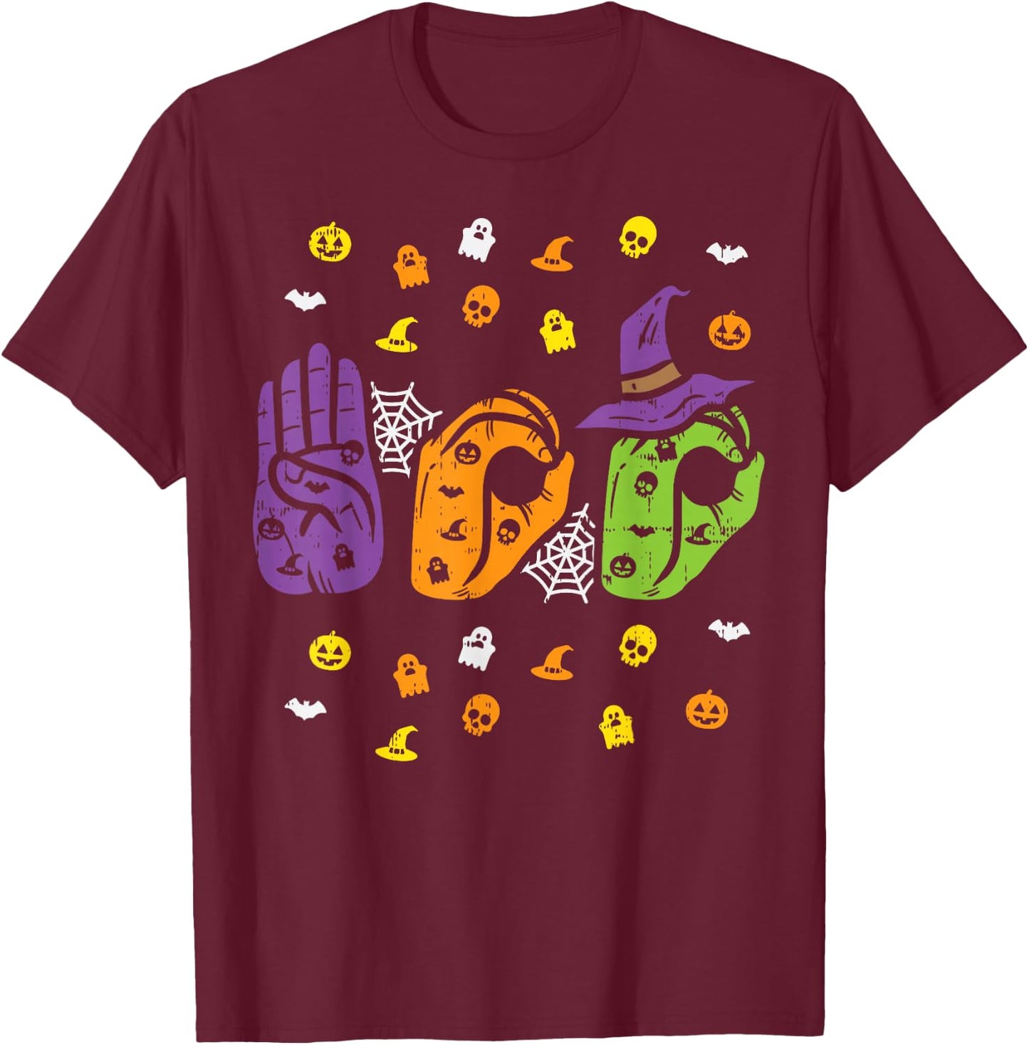 Boo Hands American Sign Language Pride ASL Halloween T-Shirt - T-Shirt | Maroon