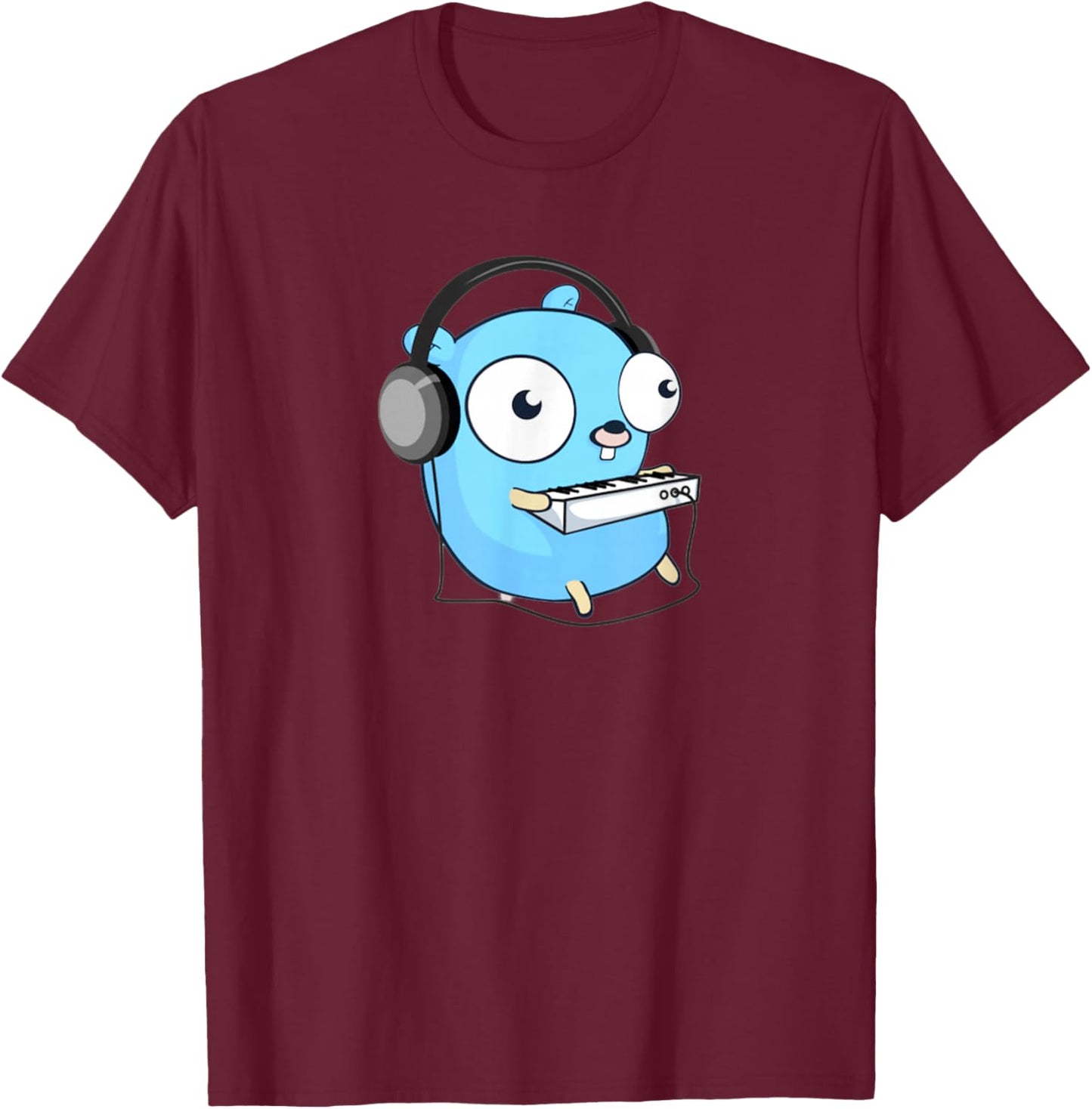 Music Gopher - Fun Programmer Developer GO lang Logo T-Shirt - T-Shirt | Maroon
