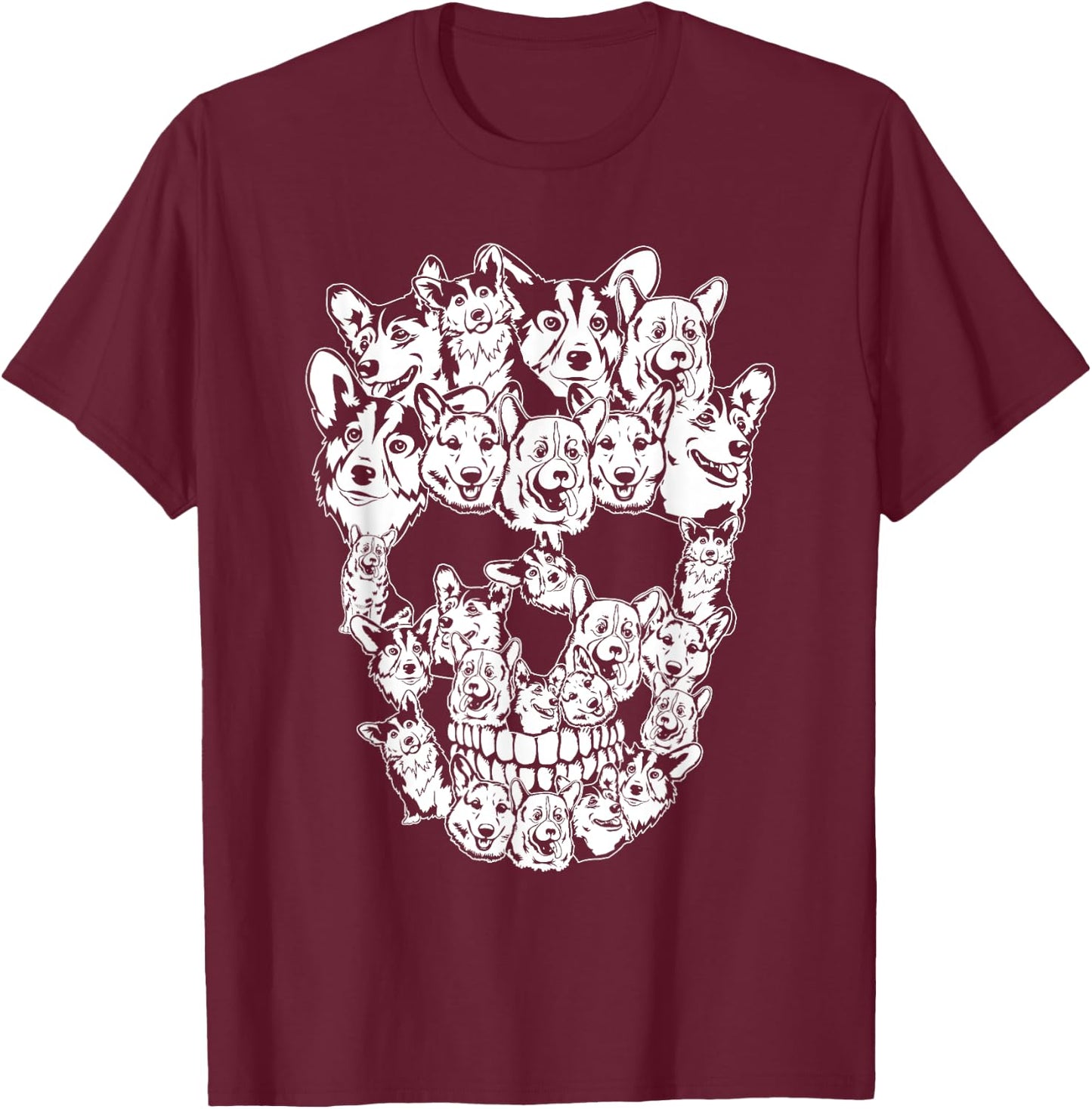 Funny Halloween Costume Skull Corgi Dog Lover Men Women Kids T-Shirt - T-Shirt | Maroon