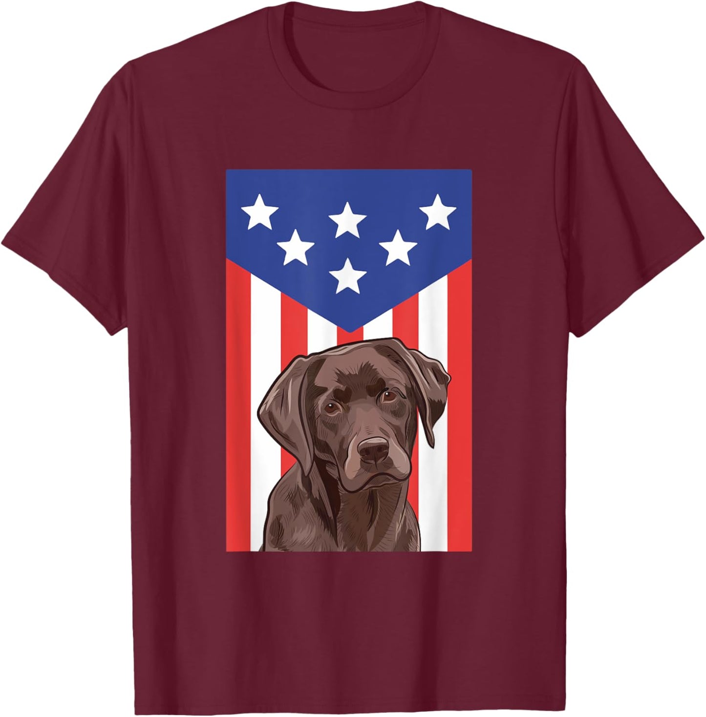 Labrador Retriever Chocolate Lab American Flag Funny Patriot T-Shirt - T-Shirt | Maroon
