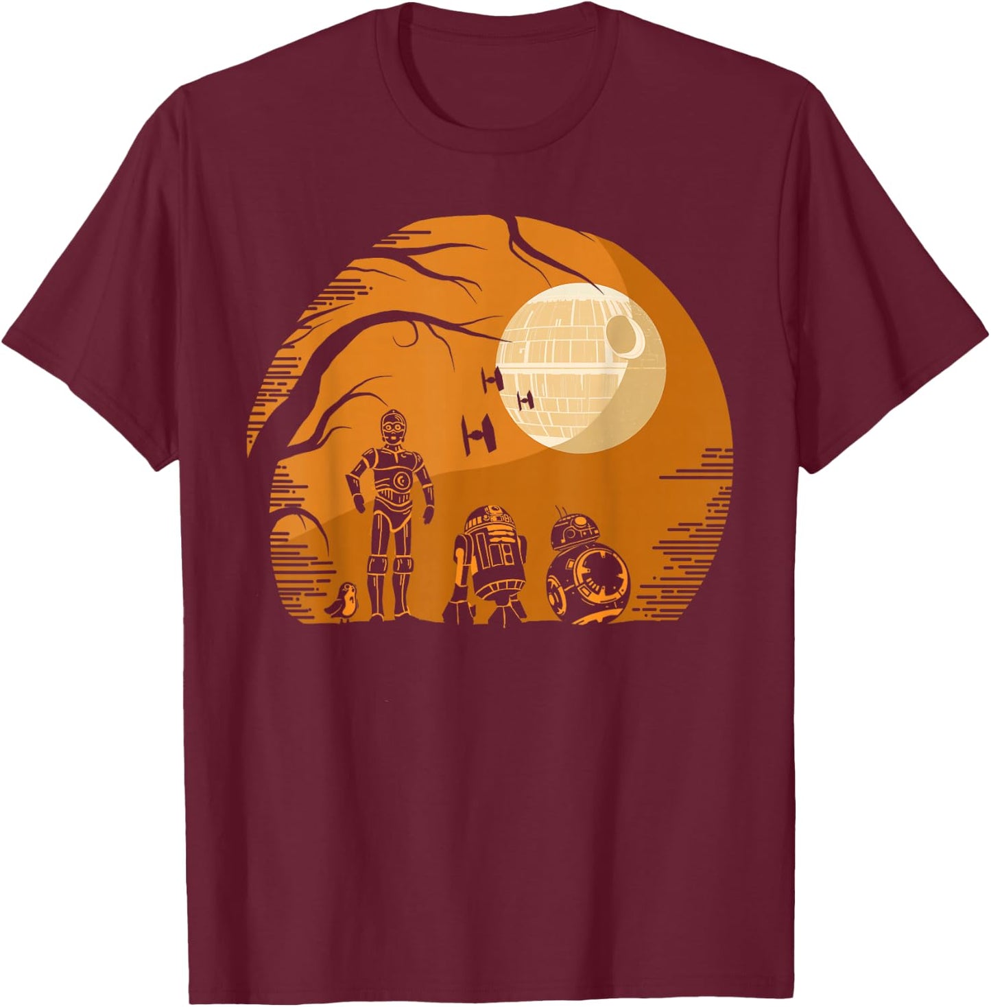 Star Wars Droids Halloween Orange Hue Death Star Portrait T-Shirt - T-Shirt | Maroon