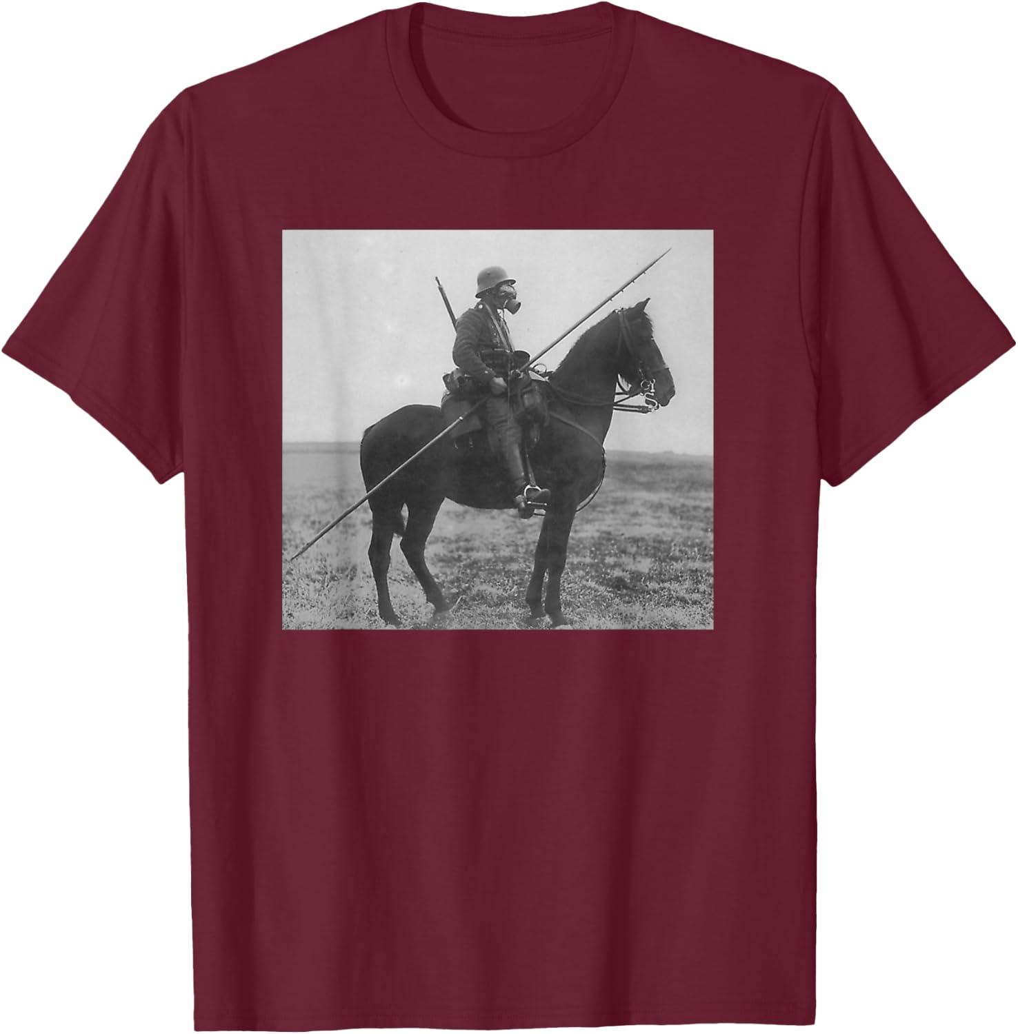 WW1 Vintage Solider Horse Gas Mask Spear Shirt T-Shirt - T-Shirt | Maroon