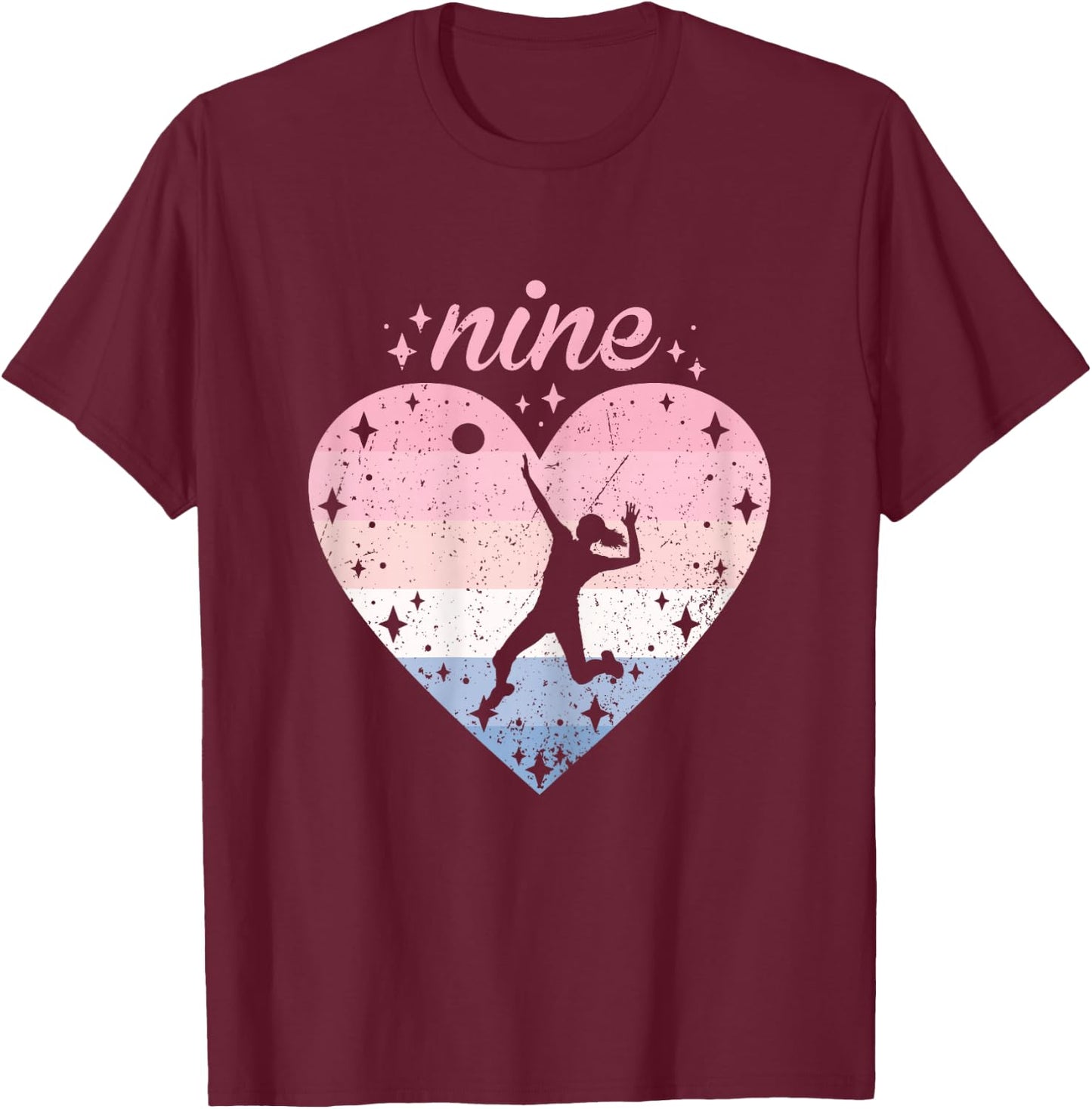 9 Year Old Cute Volleyball Birthday Girl 9th B-day T-Shirt - T-Shirt | Maroon