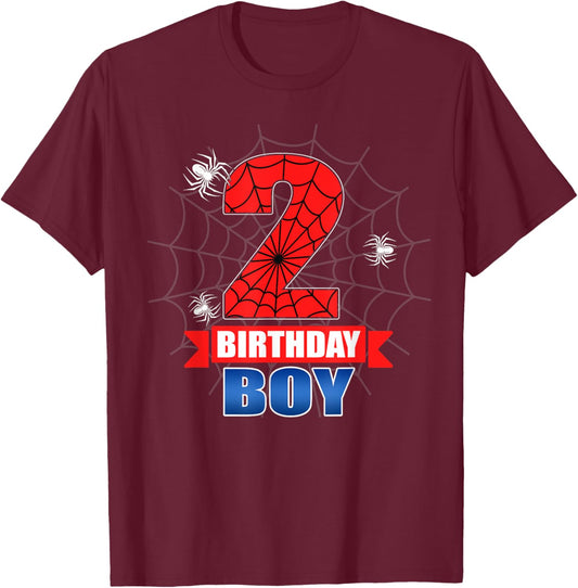 Spider Web 2 Years Old It's My 2nd Birthday Boy Party T-Shirt - T-Shirt | Maroon