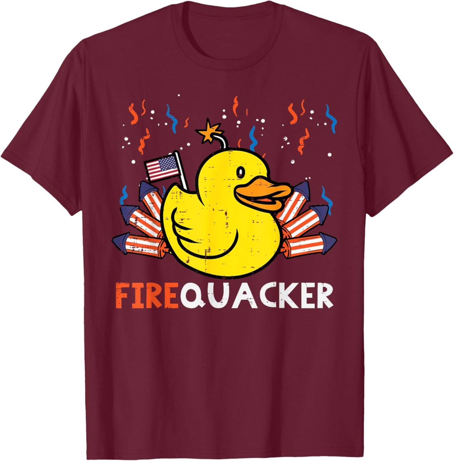 4th July Rubber Duck Firequacker Patriot Men Boys Kids Women T-Shirt - T-Shirt | Maroon