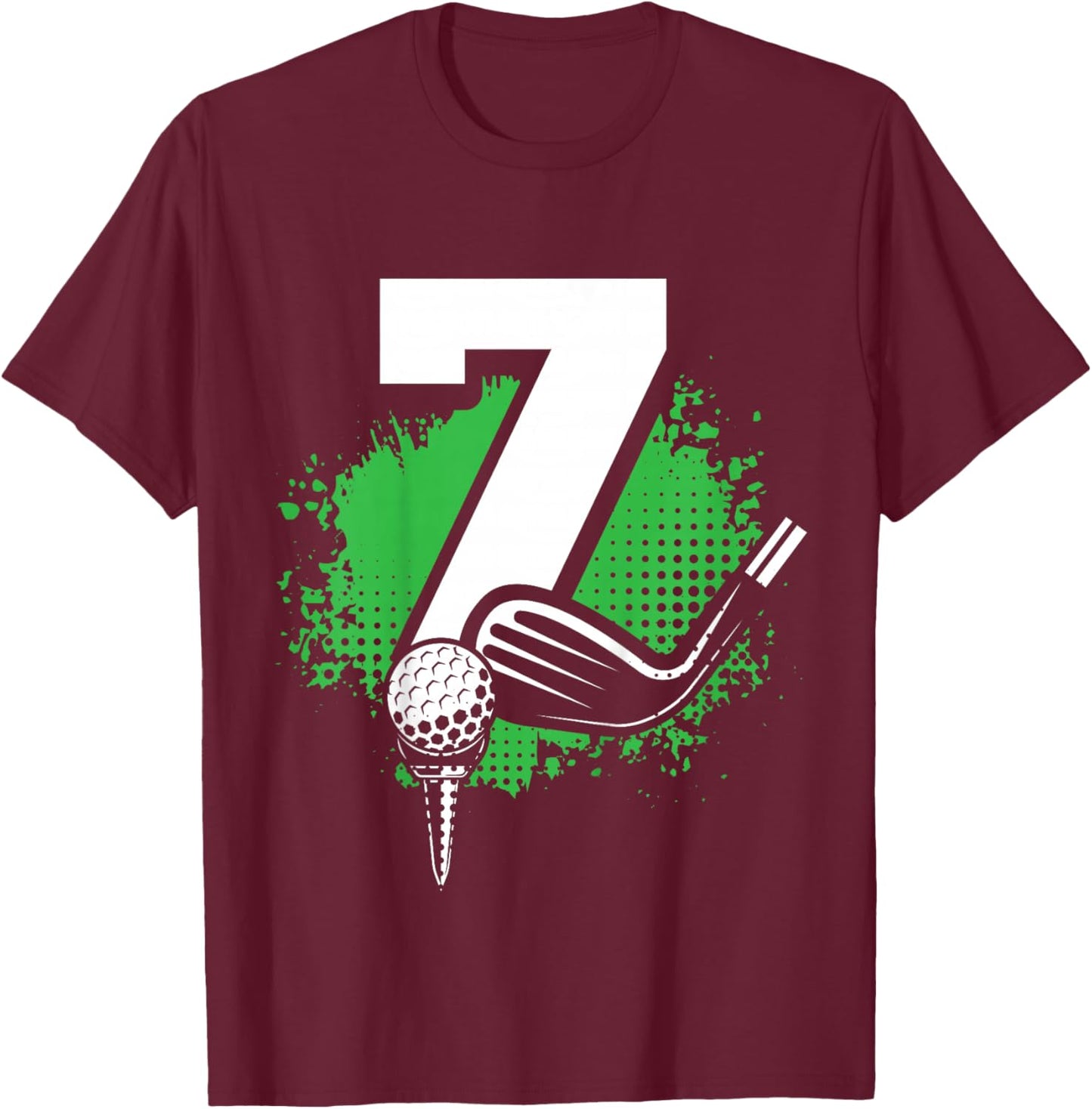 Kids 7th Birthday Boy Golf Player Golf 7 Years Old T-Shirt - T-Shirt | Maroon