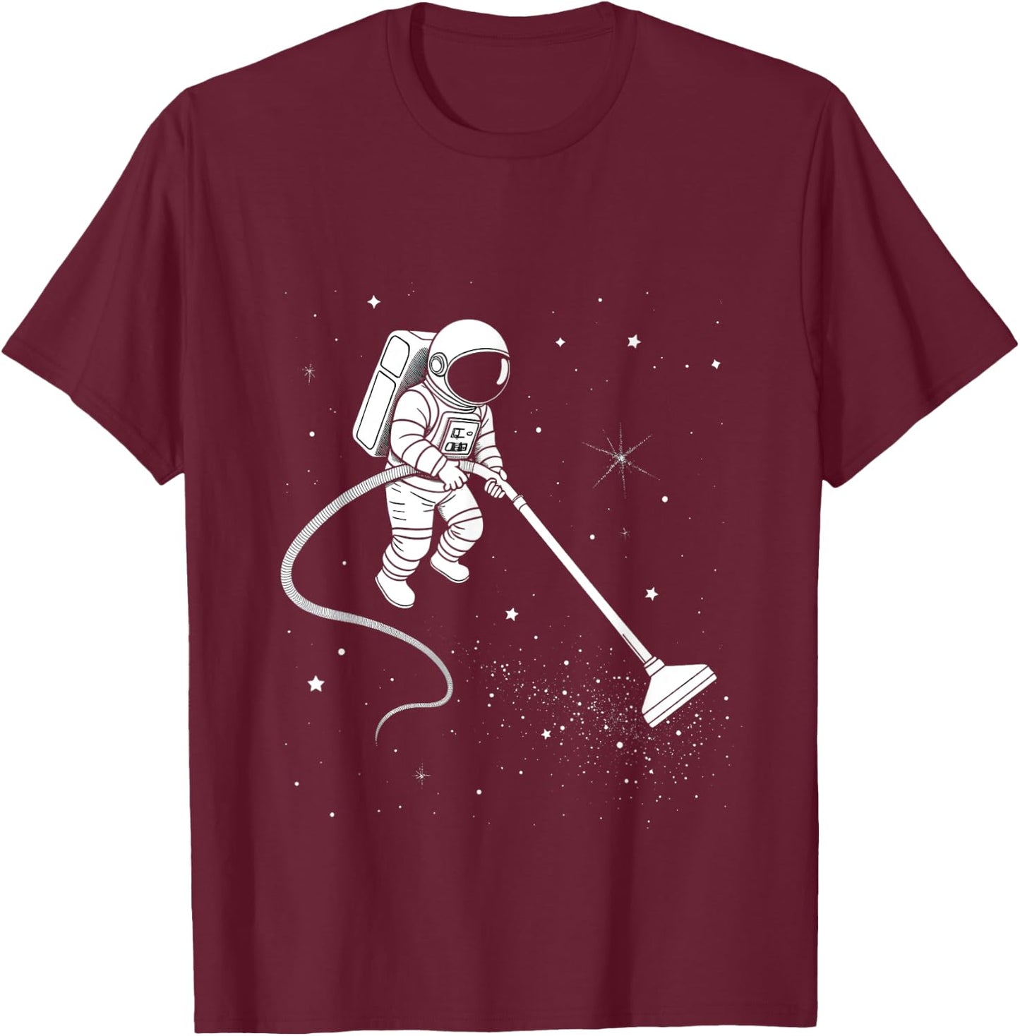 Astronaut Cleaning Stars Funny Space Design T-Shirt - T-Shirt | Maroon