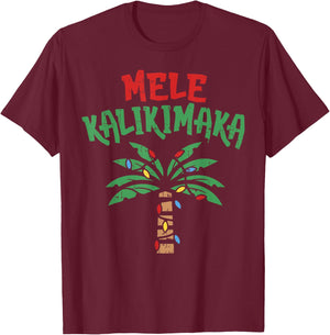 Mele Kalikimaka Palm Tree Shirt Hawaiian Christmas in July T-Shirt - T-Shirt | Maroon