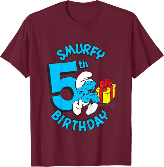 Kids The Smurfs Smurfy 5th Birthday T-Shirt - T-Shirt | Maroon