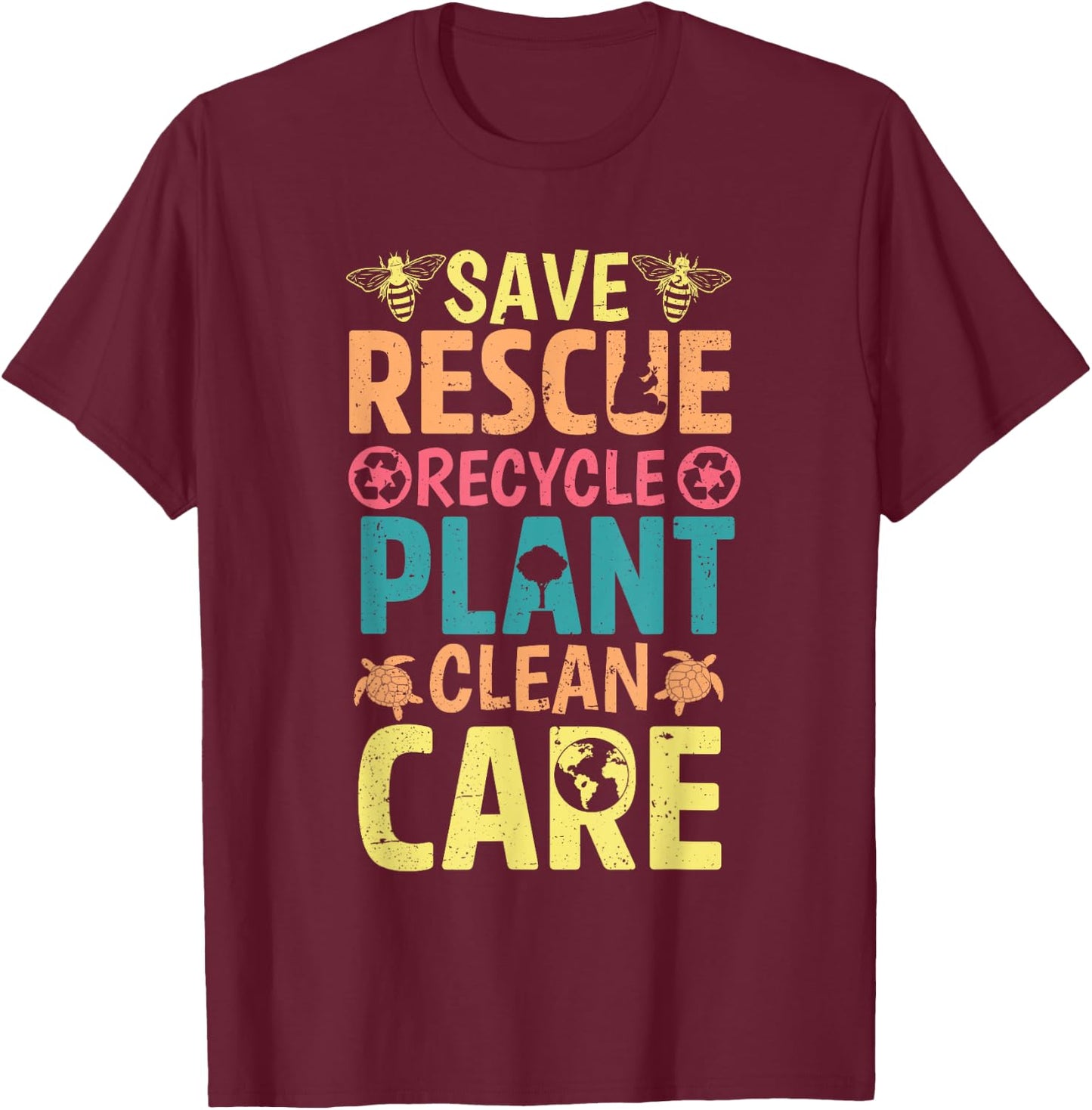 Save Bees Rescue Animals Recycle Plastict Earth Day men kids T-Shirt - T-Shirt | Maroon