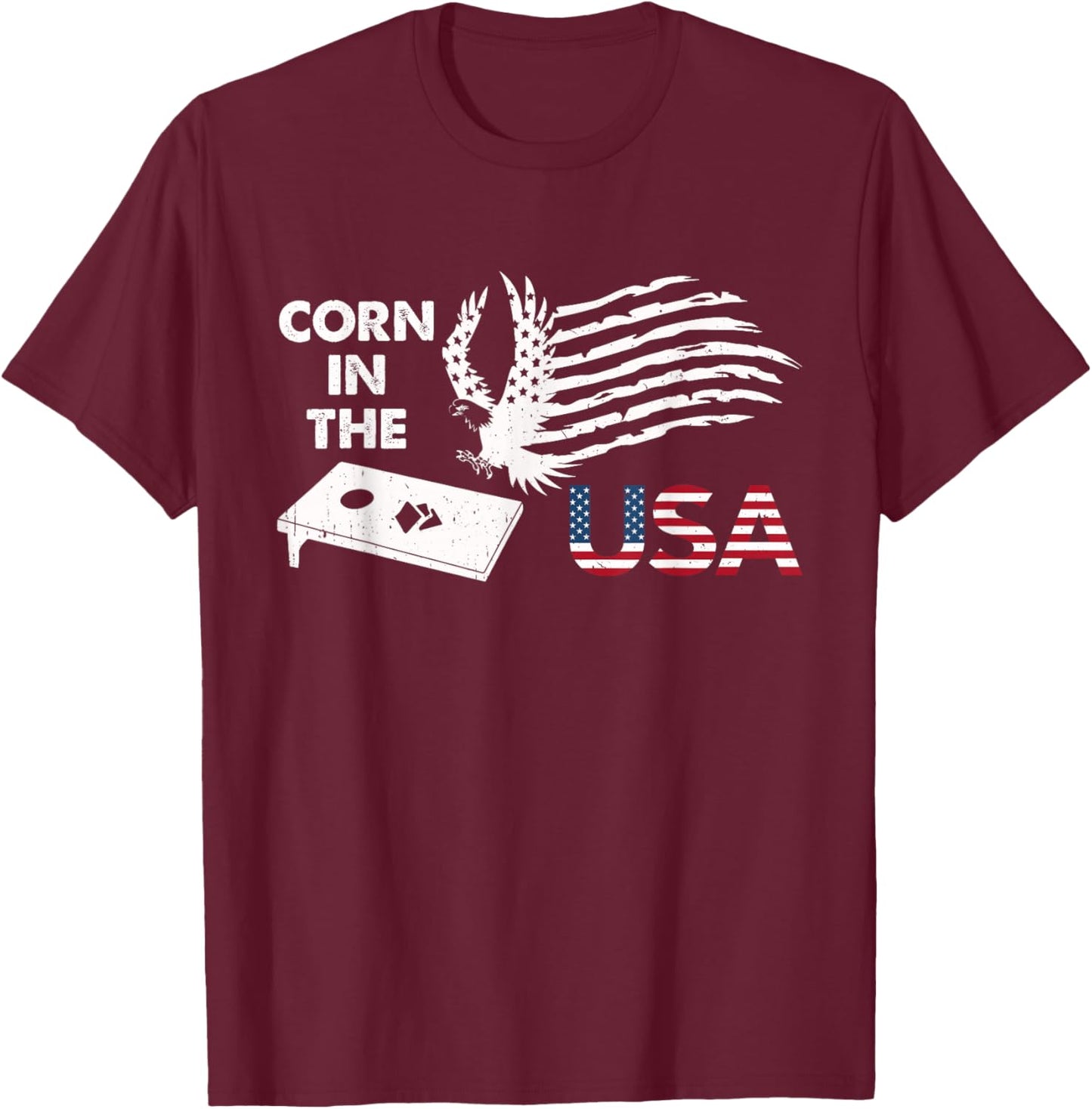 Patriotic Cornhole Player Corn In The USA American Flag T-Shirt - T-Shirt | Maroon