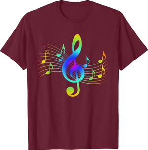 Colourful Treble Clef and Musical Notes Design for Music Love T-Shirt - T-Shirt | Maroon