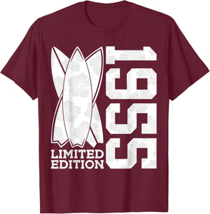 Surfboard Limited Edition 1955 Surfer 70th Birthday Surfing T-Shirt - T-Shirt | Maroon