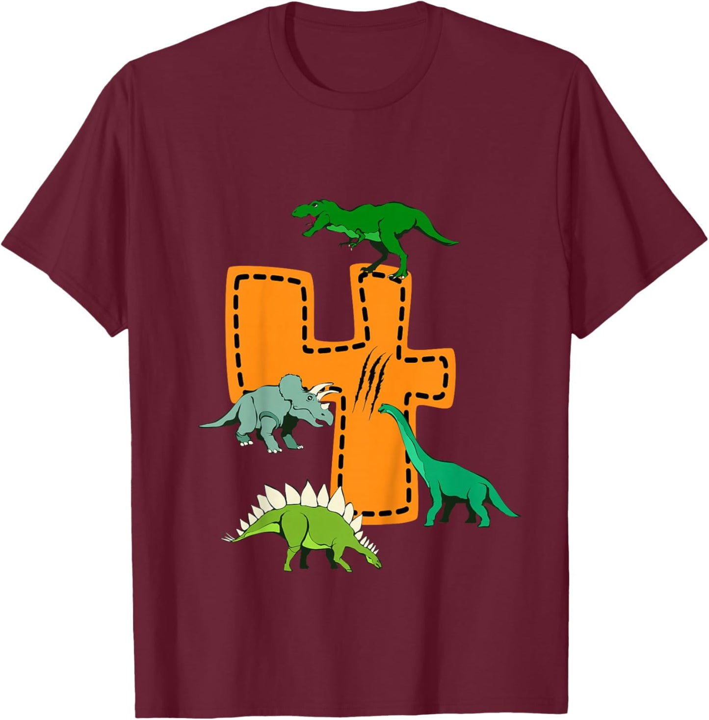 I'm 4 Dinosaurs 4th Children's Son's Dino Birthday Party T-Shirt - T-Shirt | Maroon