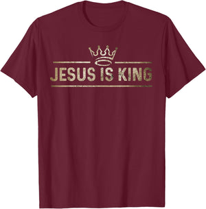 Jesus Is King Christian Design Crown T-Shirt - T-Shirt | Maroon