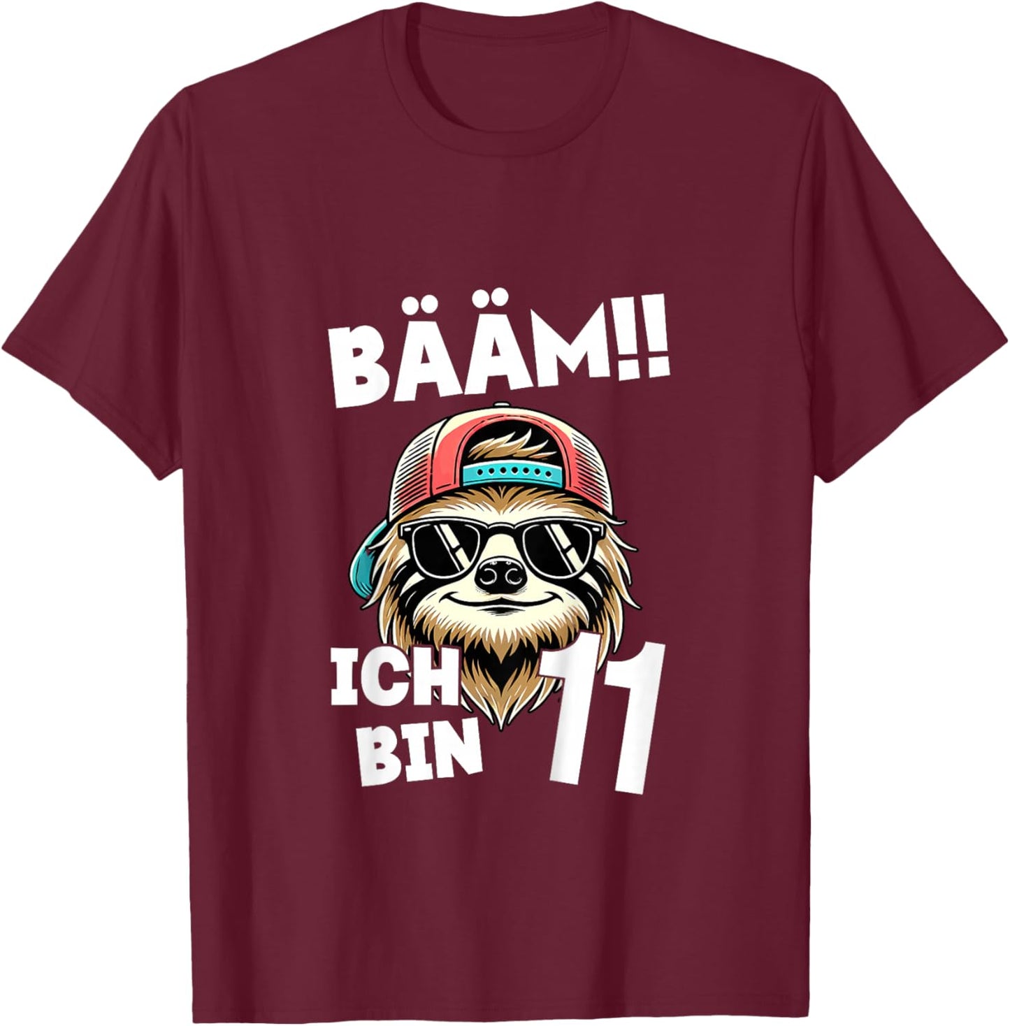 BÄÄM Ich Bin 11 Geburtstag Cooler Faultier Geburtstagsdeko T-Shirt - T-Shirt | Maroon