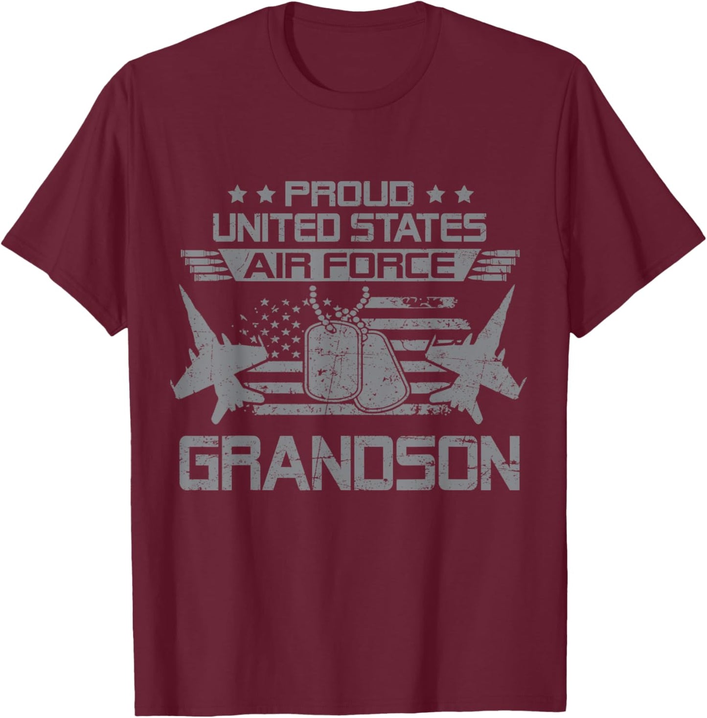 Proud Army US Air Force Grandson Flag USA Military Veteran T-Shirt - T-Shirt | Maroon