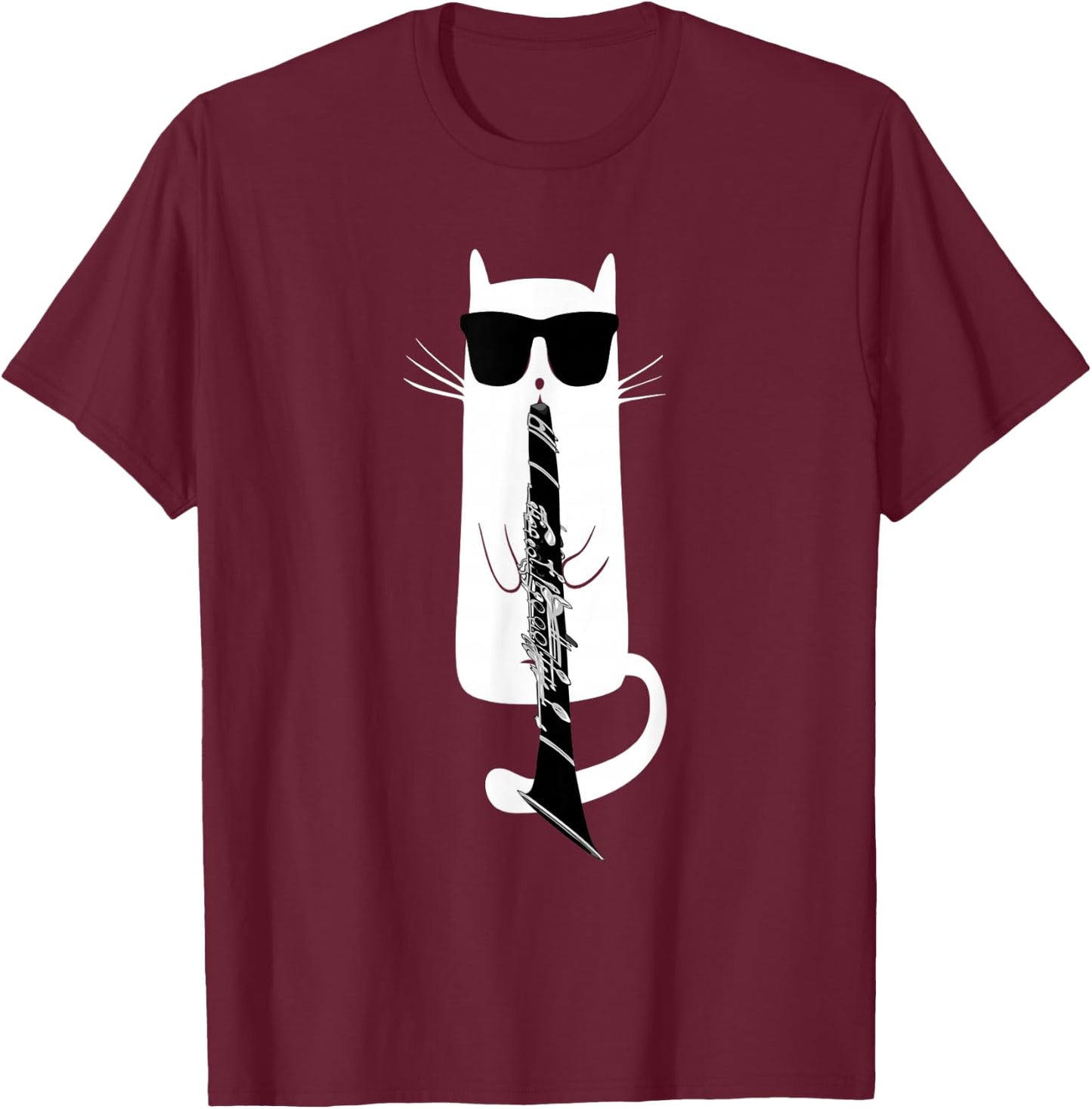 Funny Cat Wearing Sunglasses Playing Clarinet T-Shirt - T-Shirt | Maroon