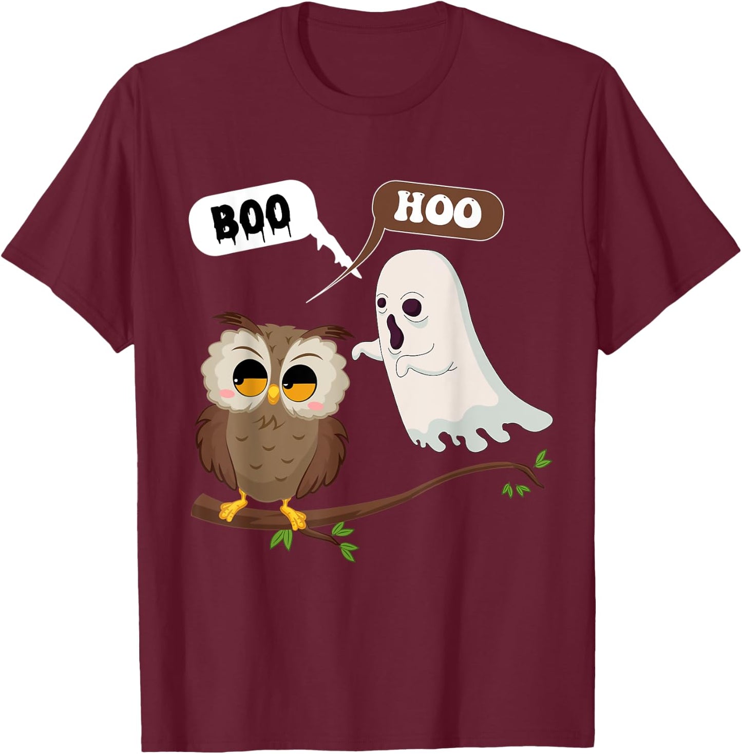 Funny Halloween Ghosts And Owl Saying Boo Hoo, Spooky Season T-Shirt - T-Shirt | Maroon