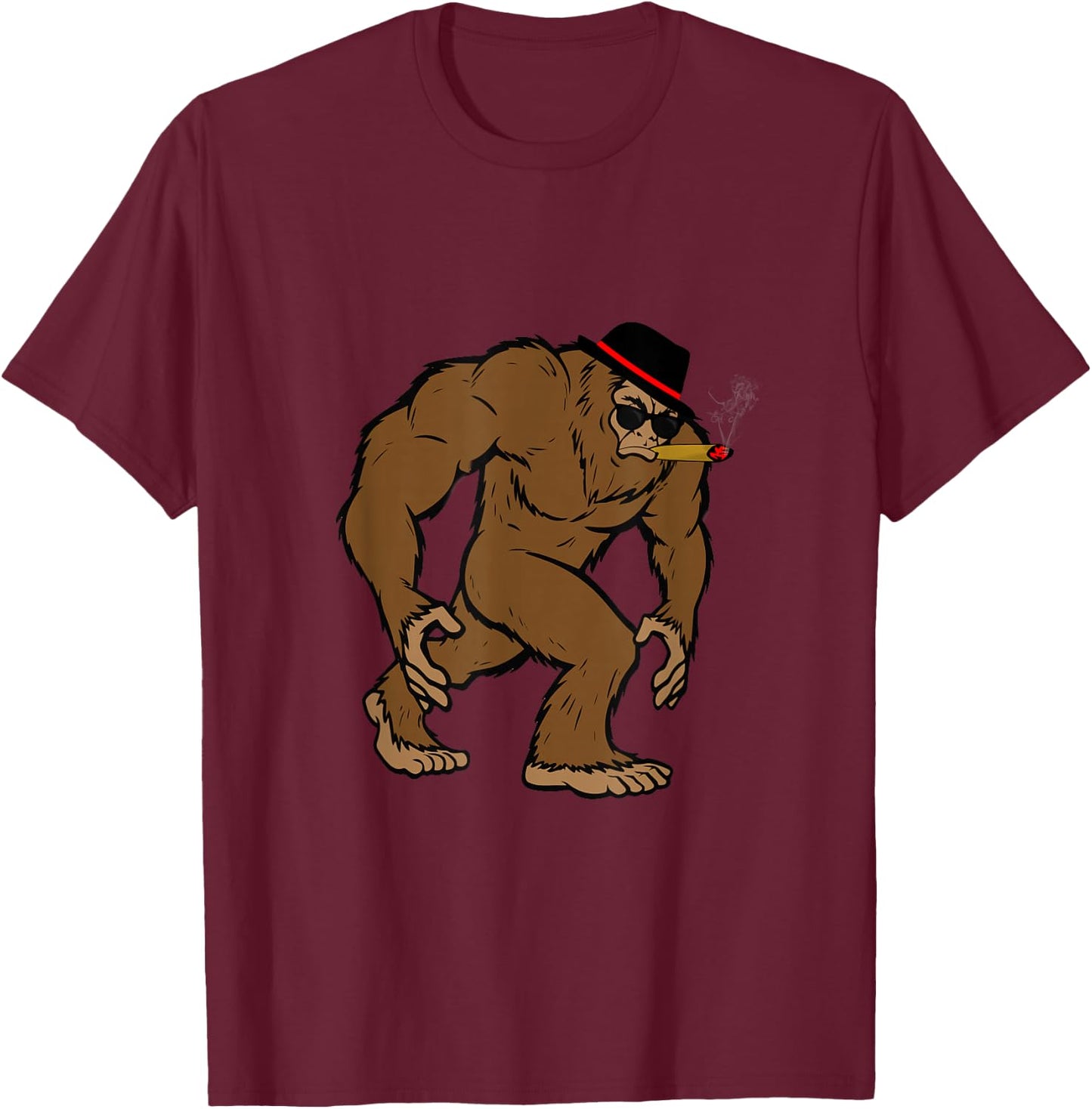 Bigfoot With Cigar Cigar Lover Smoking Design T-Shirt - T-Shirt | Maroon