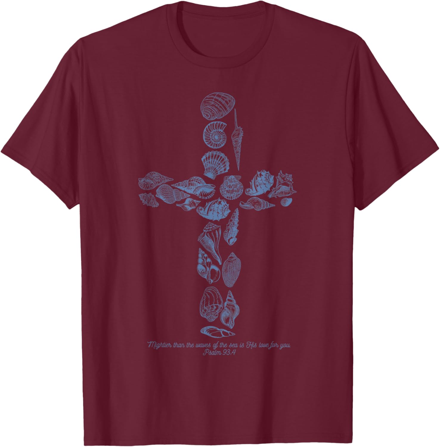 Beachy Ocean Seashell Ocean Beach Faith Cross Christian Women T-Shirt - T-Shirt | Maroon