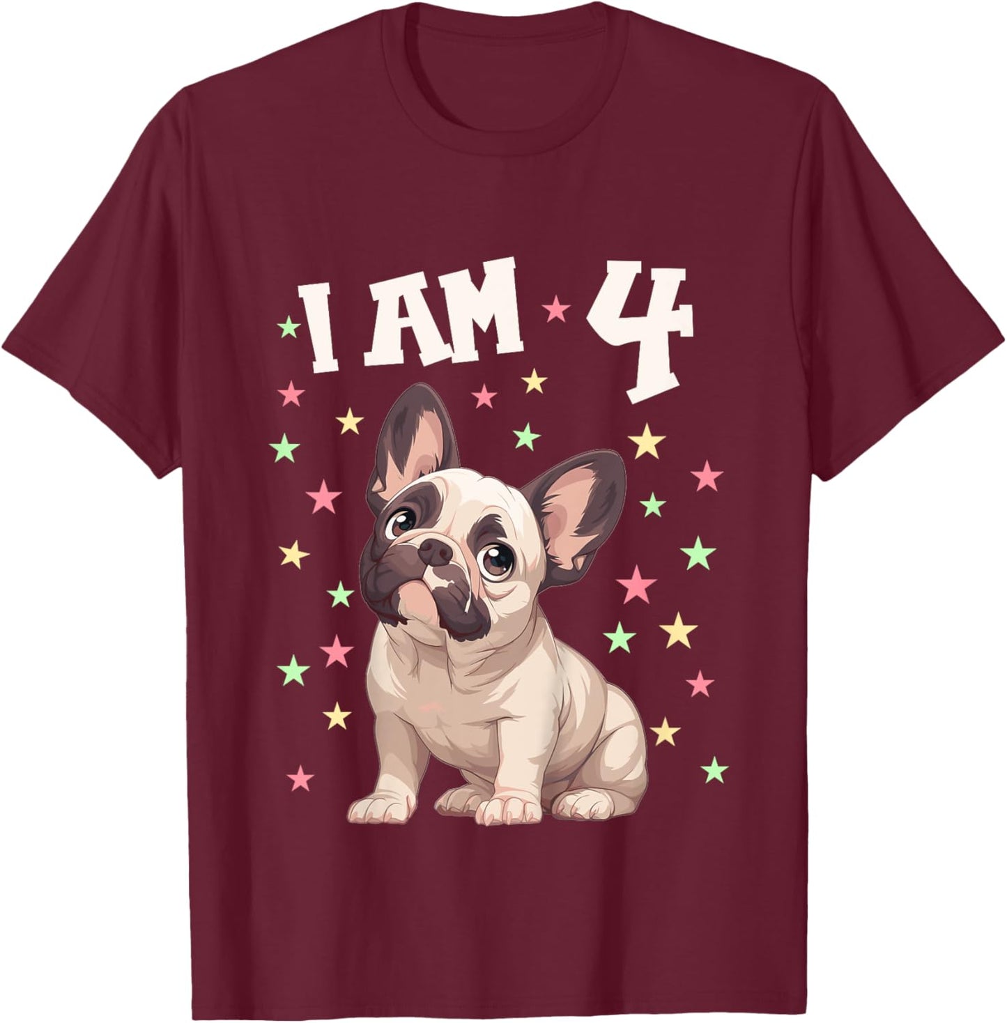 4 Years old 4th birthday French Bulldogs French Bulldog Kids T-Shirt - T-Shirt | Maroon