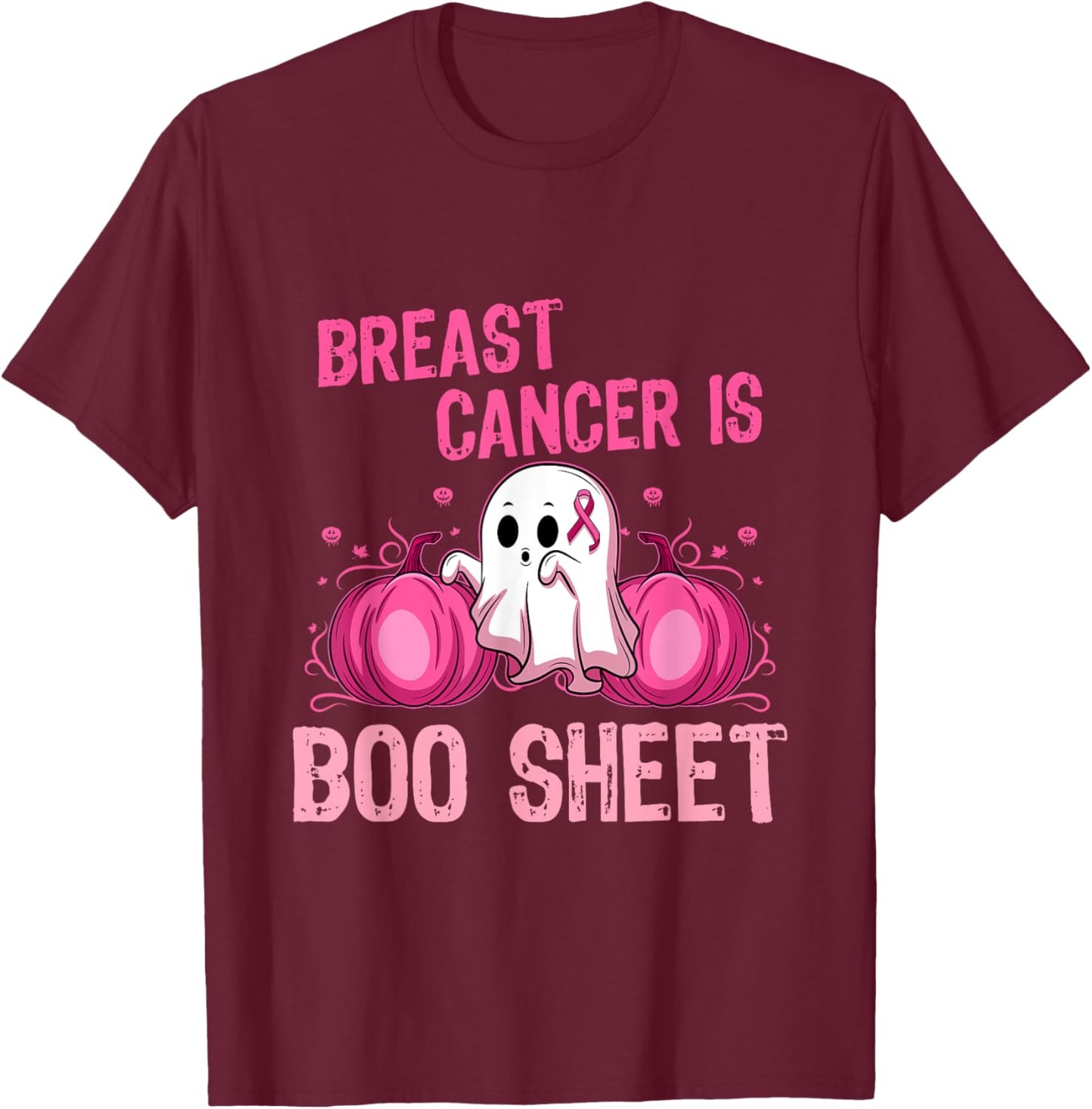 Halloween Women Boob Skeleton Breast Cancer Ribbon Support T-Shirt - T-Shirt | Maroon