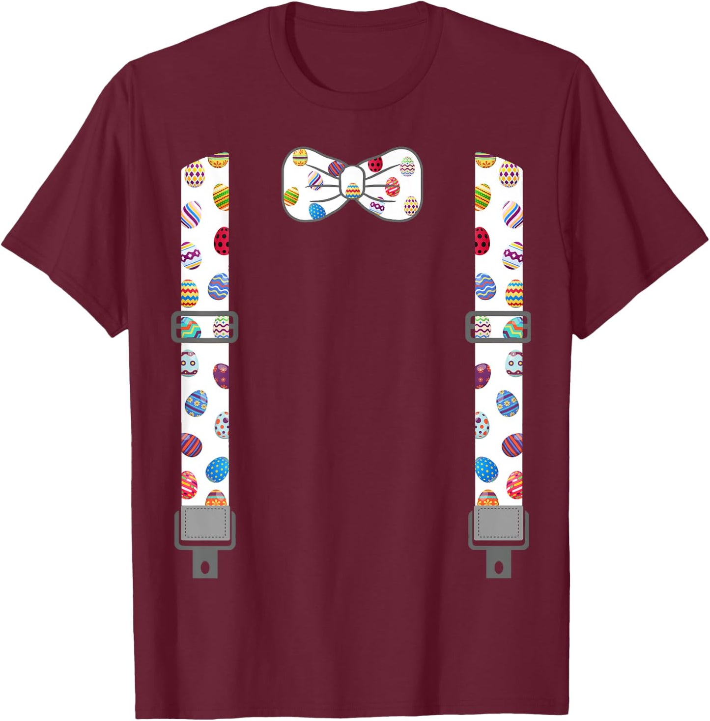 Easter Eggs Bow Tie & Suspenders Egg Hunting Bunny T-Shirt - T-Shirt | Maroon
