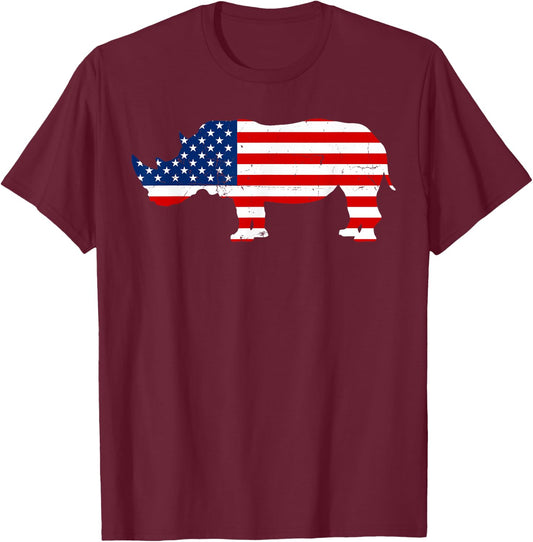Rhino Lover Rhinoceros Horn Safari Wildlife Independence Day T-Shirt - T-Shirt | Maroon