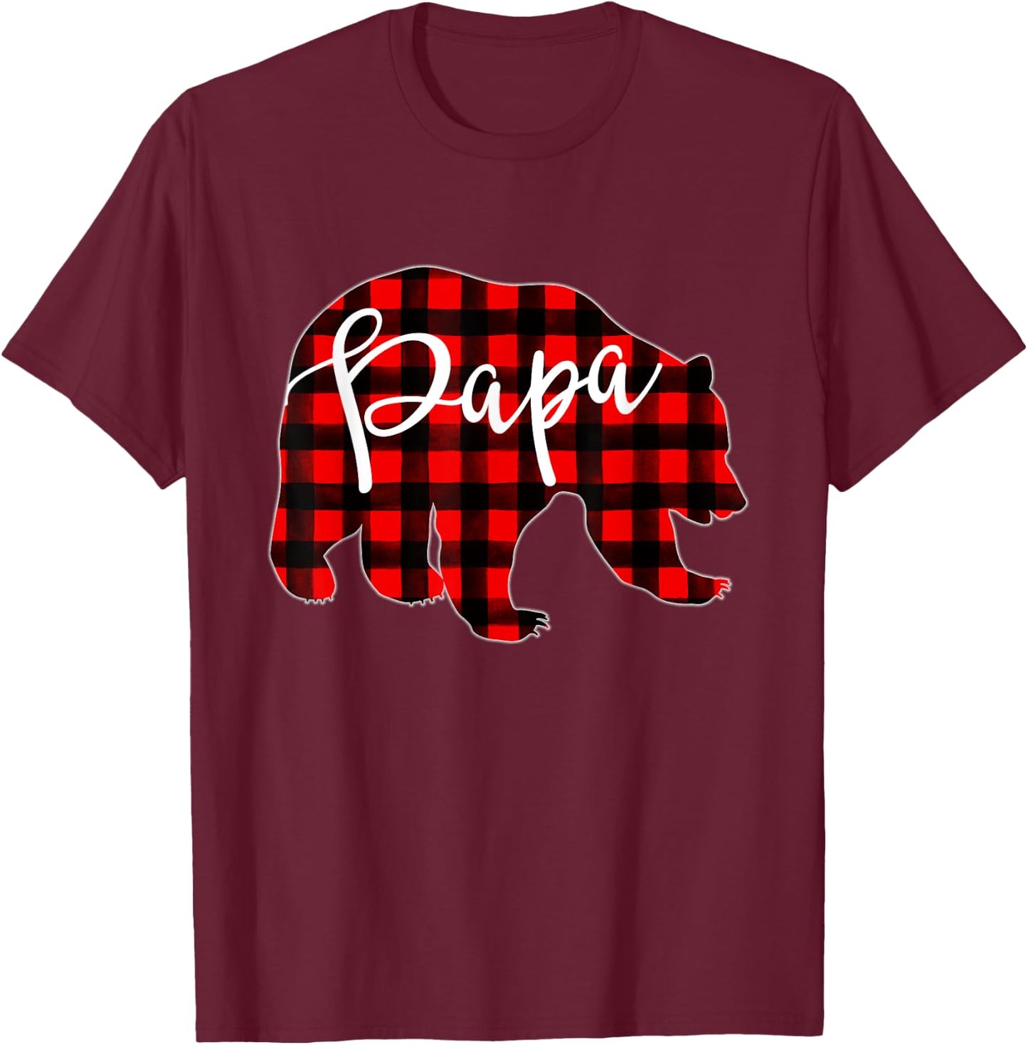 PAPA BEAR | Red Plaid Matching Family Christmas Eve Buffalo T-Shirt - T-Shirt | Maroon