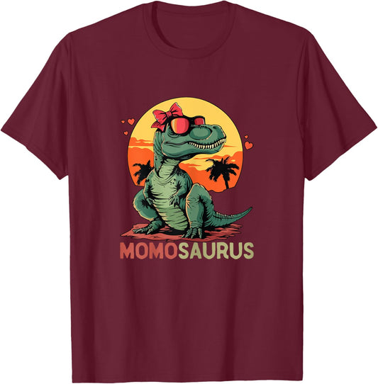 MomoSaurus Dino Dinosaur Momo-Saurus T-Rex Mother's Day Trex T-Shirt - T-Shirt | Maroon