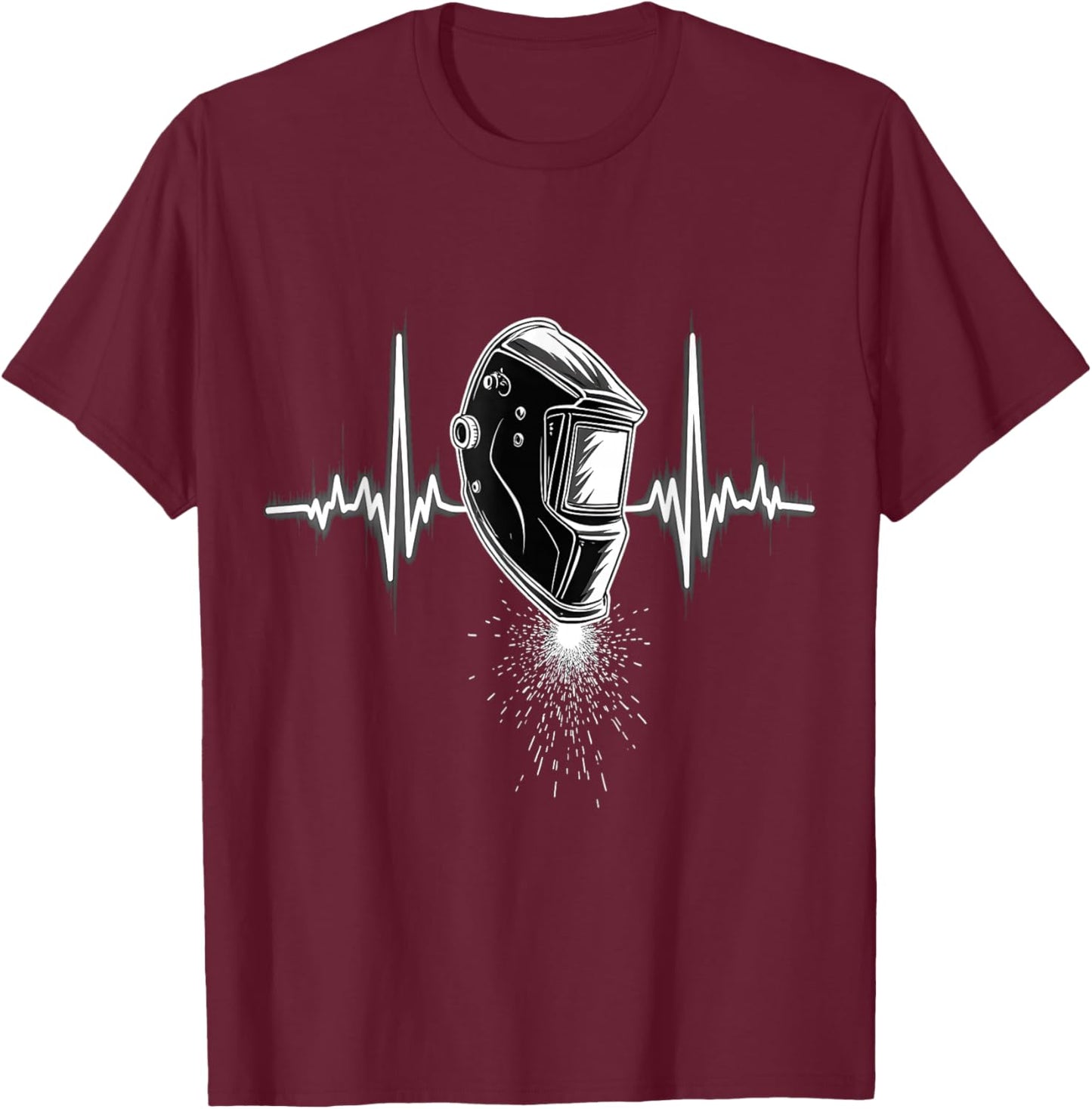 Welding Helmet Heartbeat T-Shirt - T-Shirt | Maroon