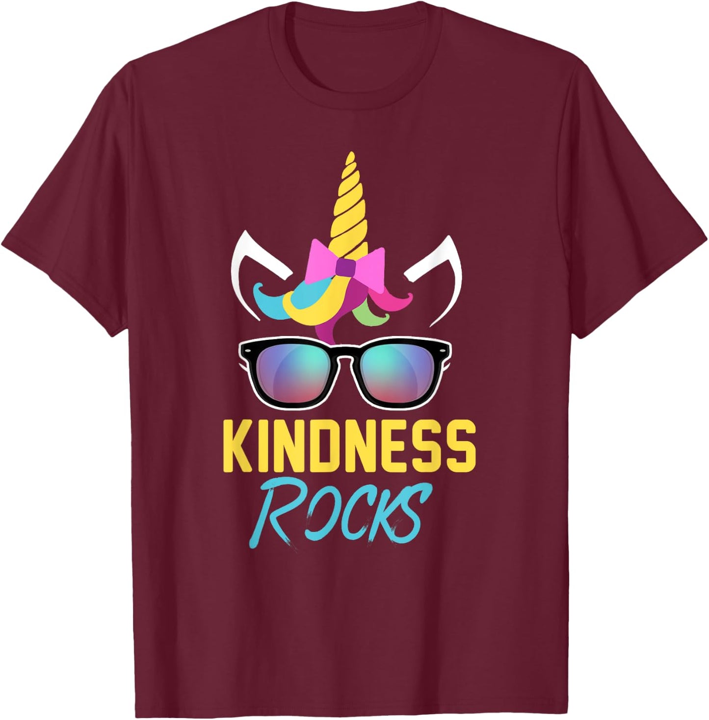 Kindness Rocks Anti Bullying Rainbow Unicorn Sunglasses Gift T-Shirt - T-Shirt | Maroon